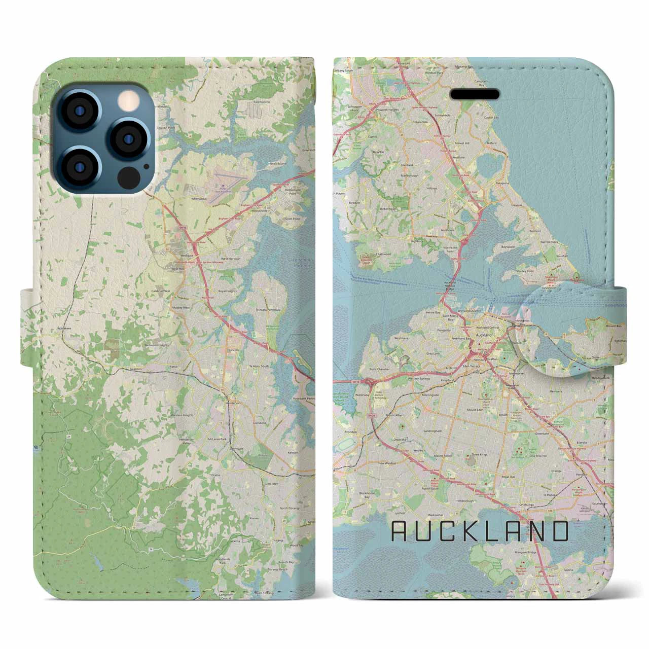 【オークランド(ニュージーランド)】地図柄iPhoneケース(手帳タイプ)