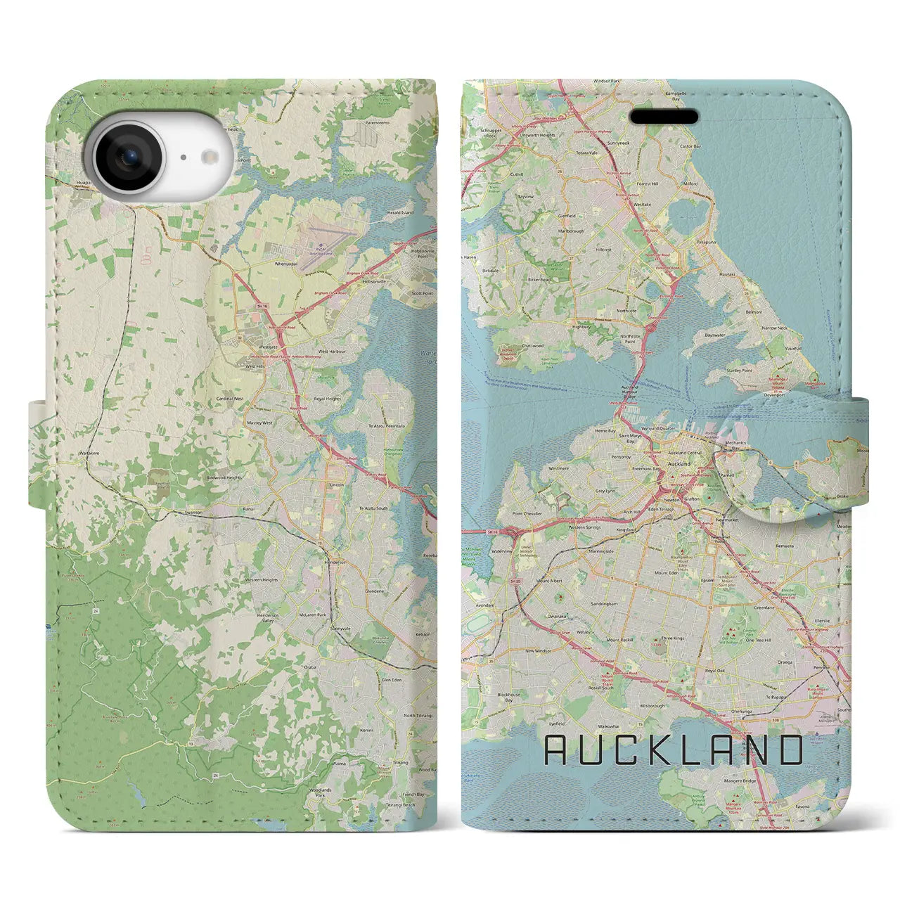 【オークランド(ニュージーランド)】地図柄iPhoneケース(手帳タイプ)