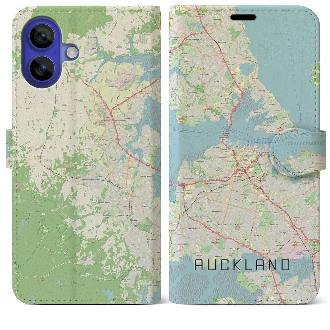 【オークランド(ニュージーランド)】地図柄iPhoneケース(手帳タイプ)ナチュラル・iPhone 16 Pro Max 用