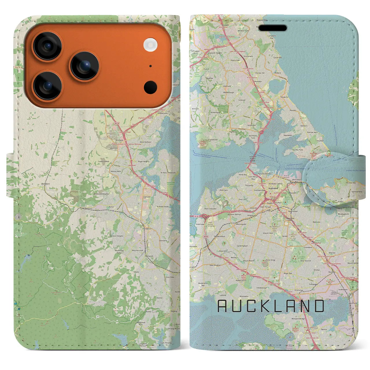 【オークランド(ニュージーランド)】地図柄iPhoneケース(手帳タイプ)