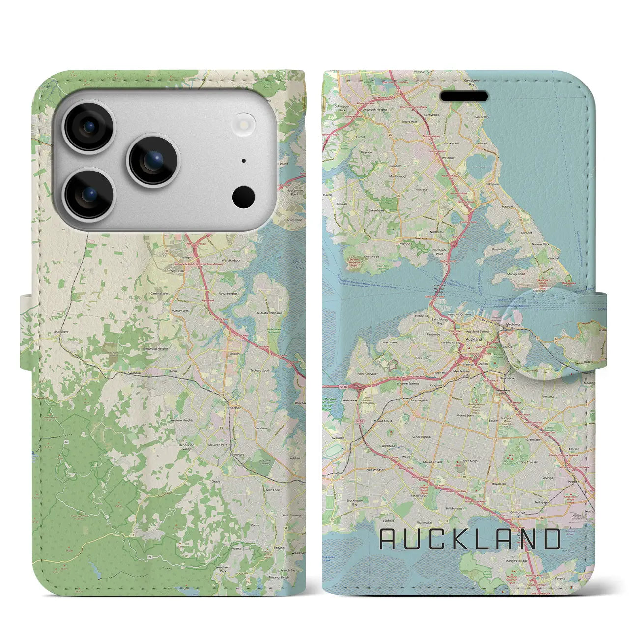 【オークランド(ニュージーランド)】地図柄iPhoneケース(手帳タイプ)