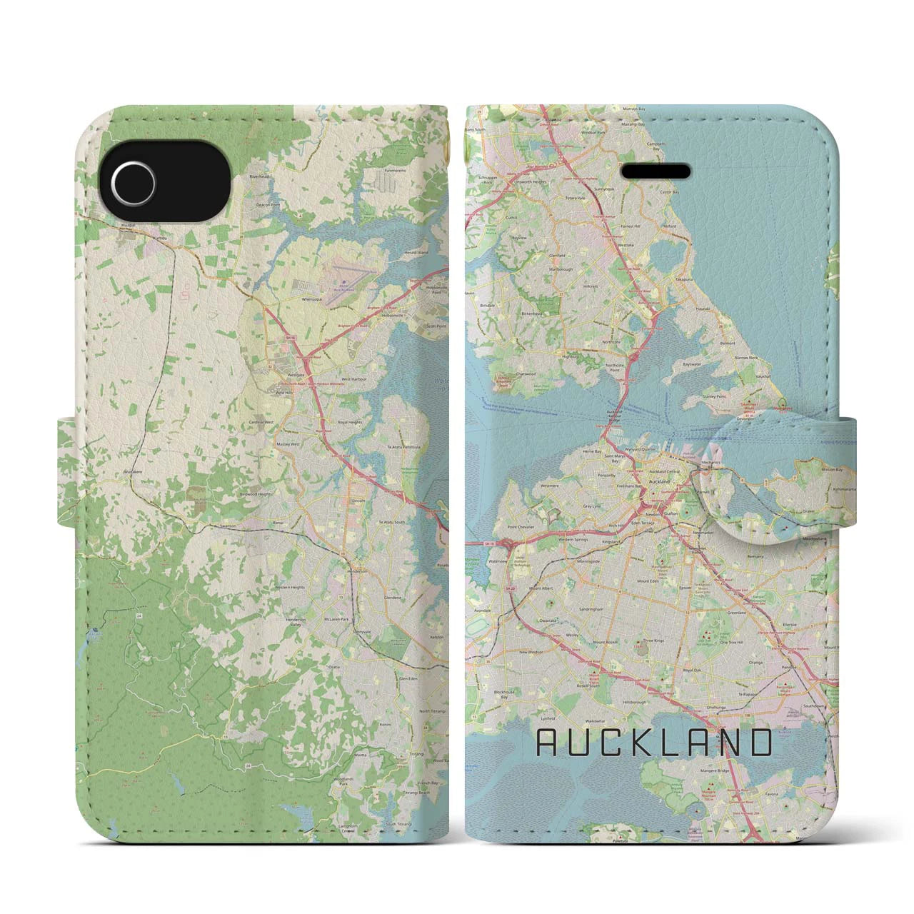 【オークランド(ニュージーランド)】地図柄iPhoneケース(手帳タイプ)