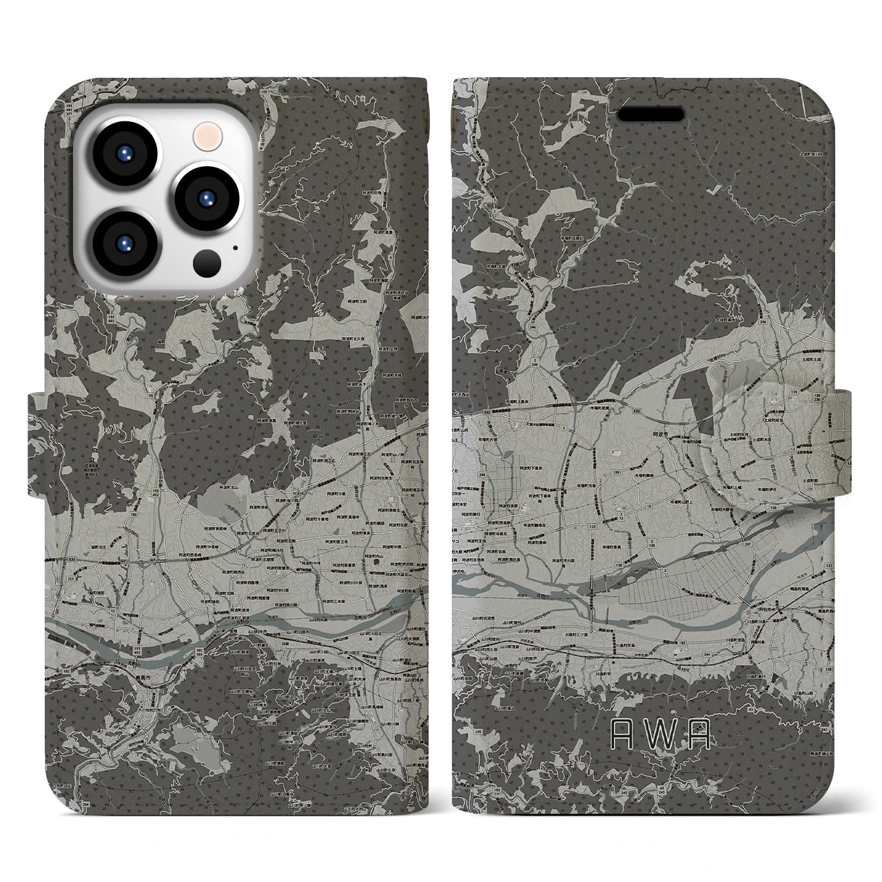 【阿波(徳島県)】地図柄iPhoneケース(手帳タイプ)