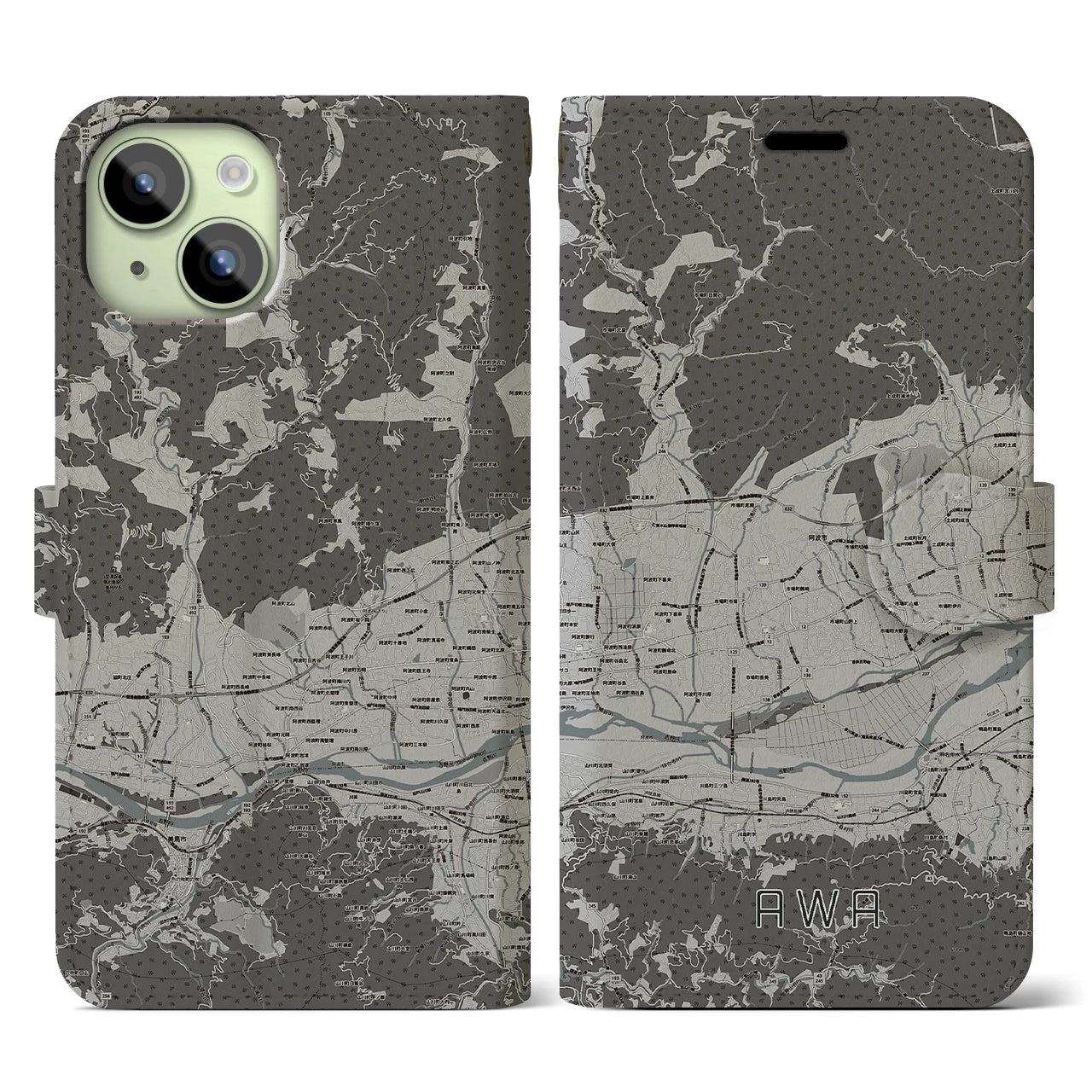 【阿波(徳島県)】地図柄iPhoneケース(手帳タイプ)