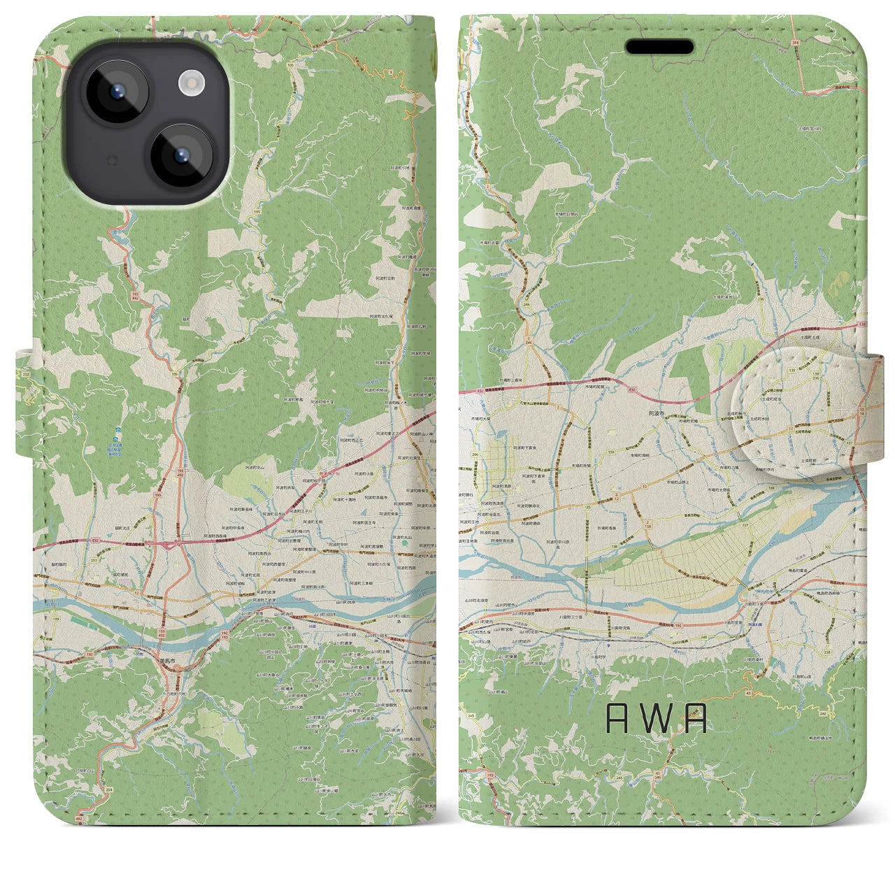 【阿波(徳島県)】地図柄iPhoneケース(手帳タイプ)