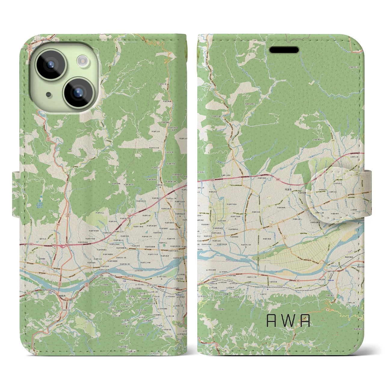 【阿波(徳島県)】地図柄iPhoneケース(手帳タイプ)