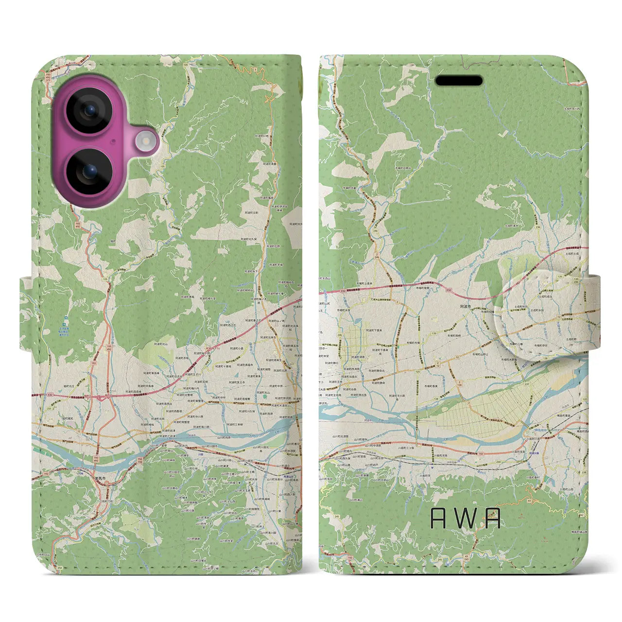 【阿波(徳島県)】地図柄iPhoneケース(手帳タイプ)ナチュラル・iPhone 16 Pro 用