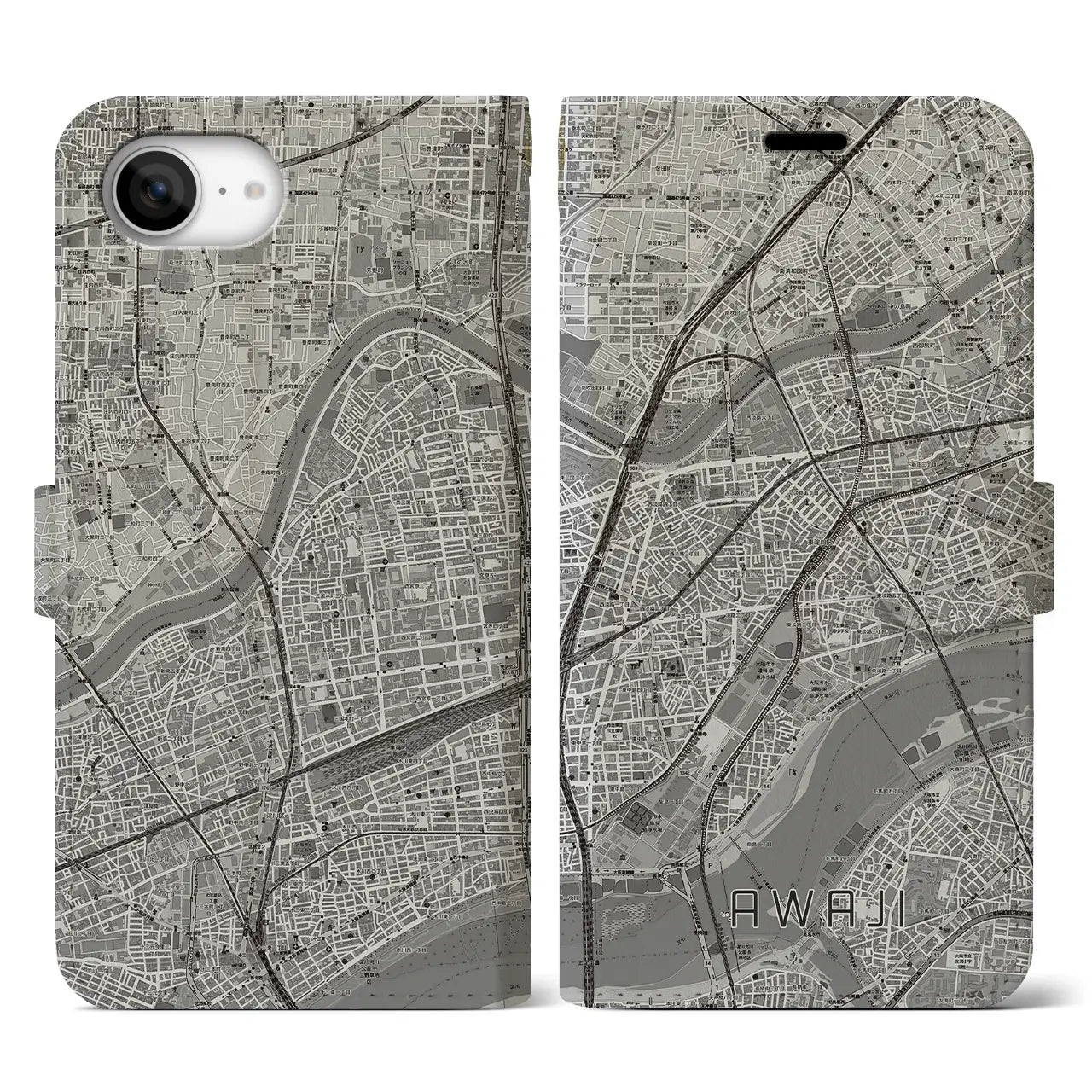 【淡路(大阪府)】地図柄iPhoneケース(手帳タイプ)