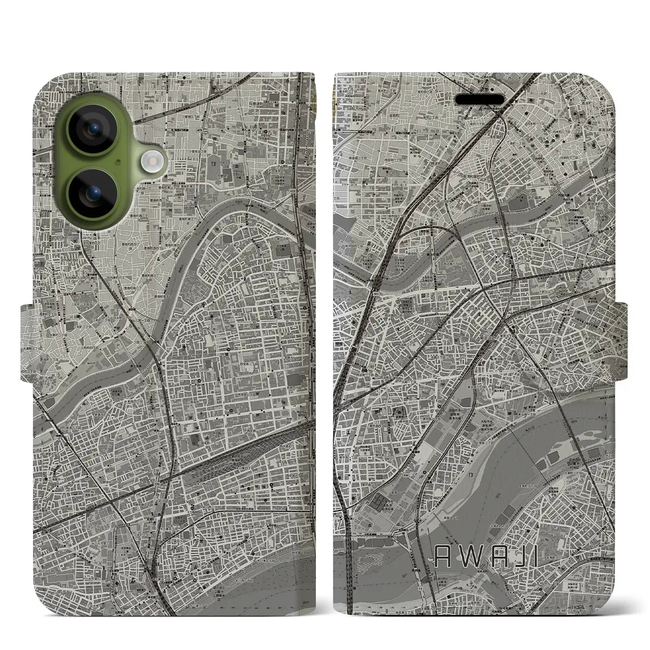 【淡路(大阪府)】地図柄iPhoneケース(手帳タイプ)