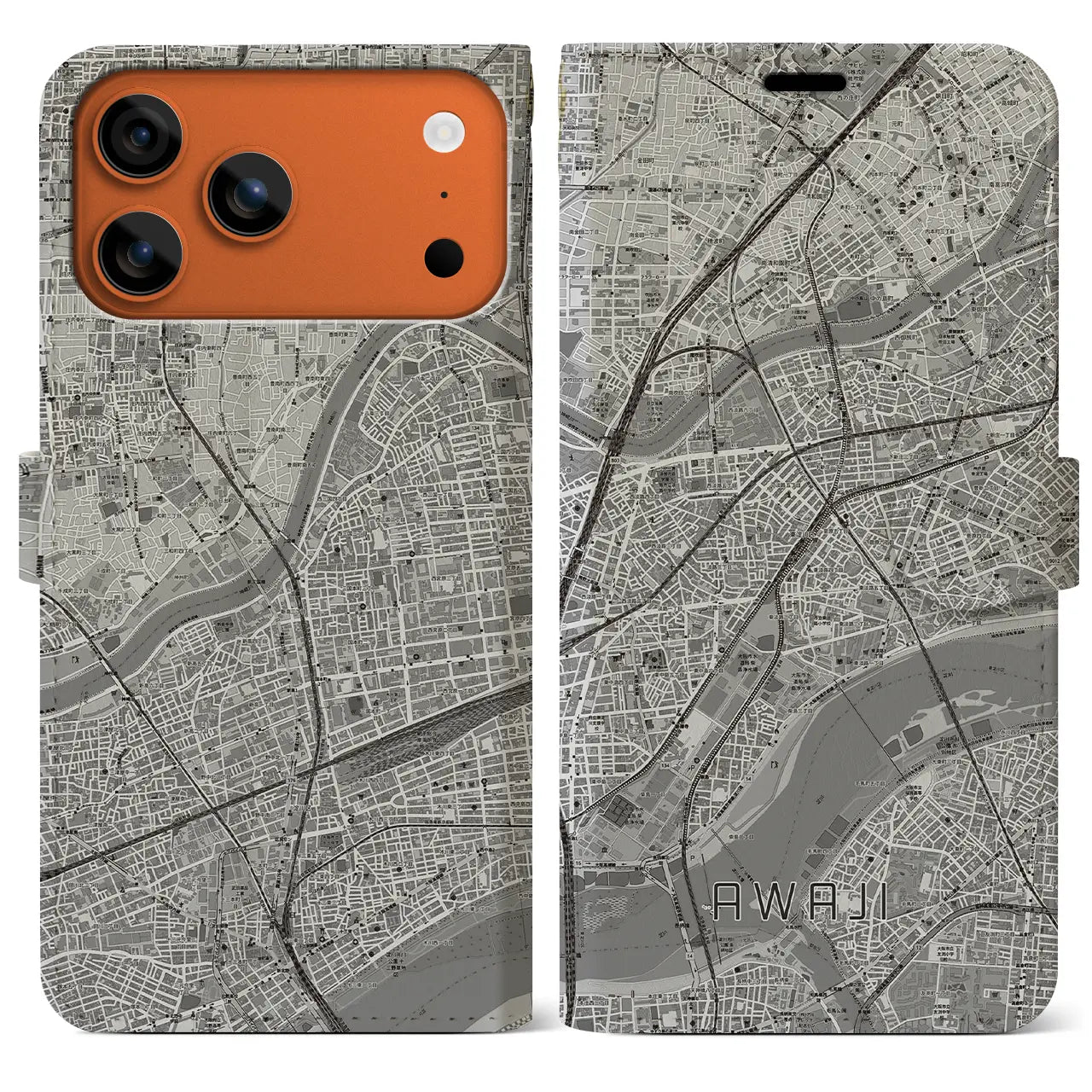 【淡路(大阪府)】地図柄iPhoneケース(手帳タイプ)