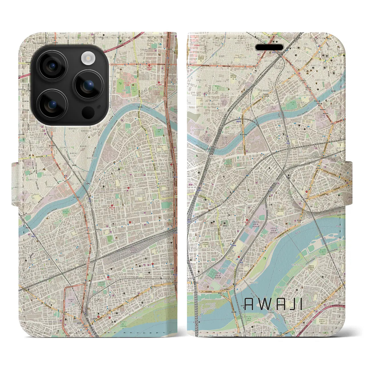 【淡路(大阪府)】地図柄iPhoneケース(手帳タイプ)ナチュラル・iPhone 16 用