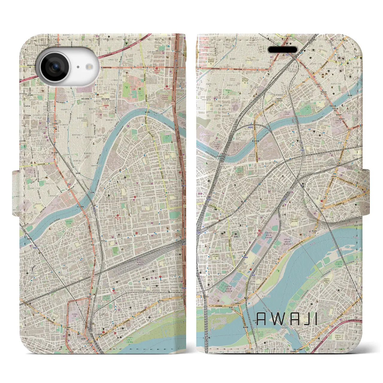 【淡路(大阪府)】地図柄iPhoneケース(手帳タイプ)