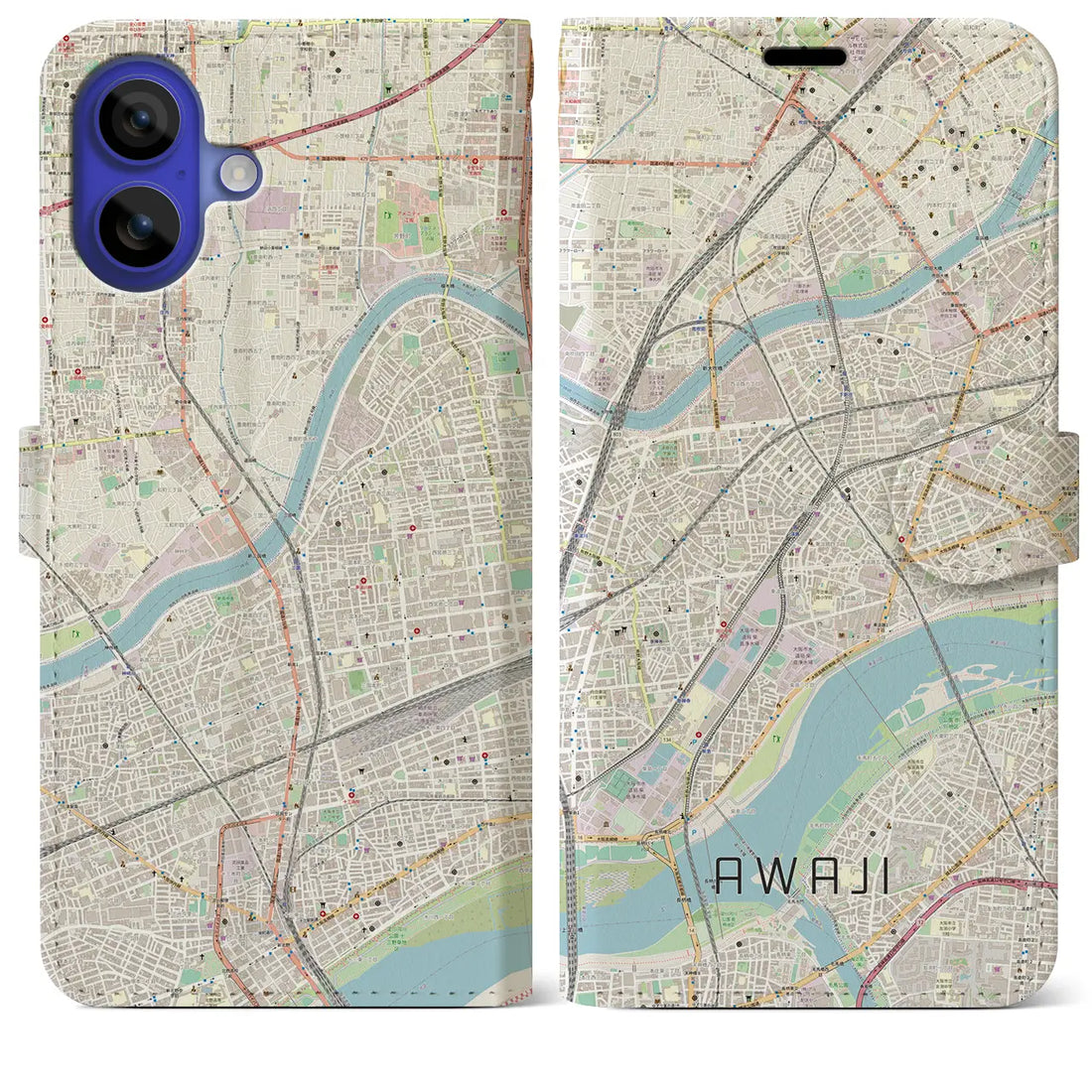 【淡路(大阪府)】地図柄iPhoneケース(手帳タイプ)ナチュラル・iPhone 16 Pro Max 用