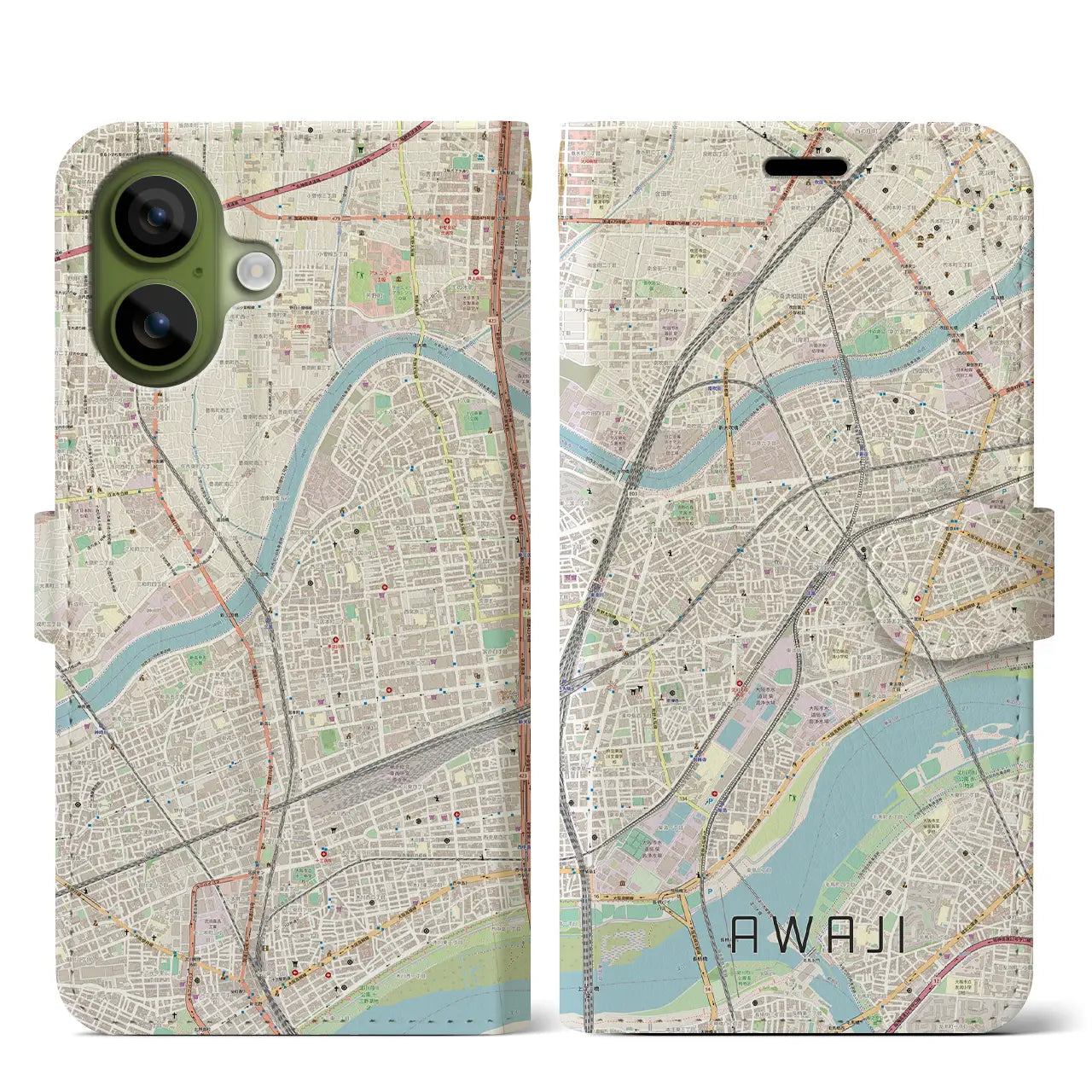 【淡路(大阪府)】地図柄iPhoneケース(手帳タイプ)