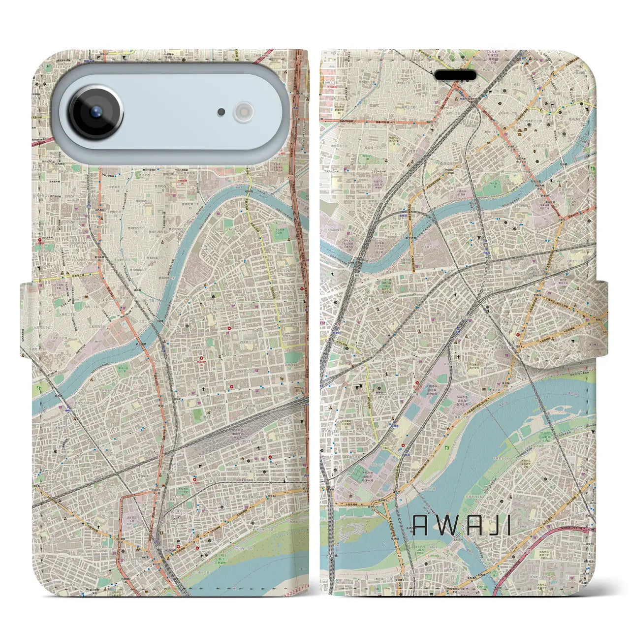 【淡路(大阪府)】地図柄iPhoneケース(手帳タイプ)