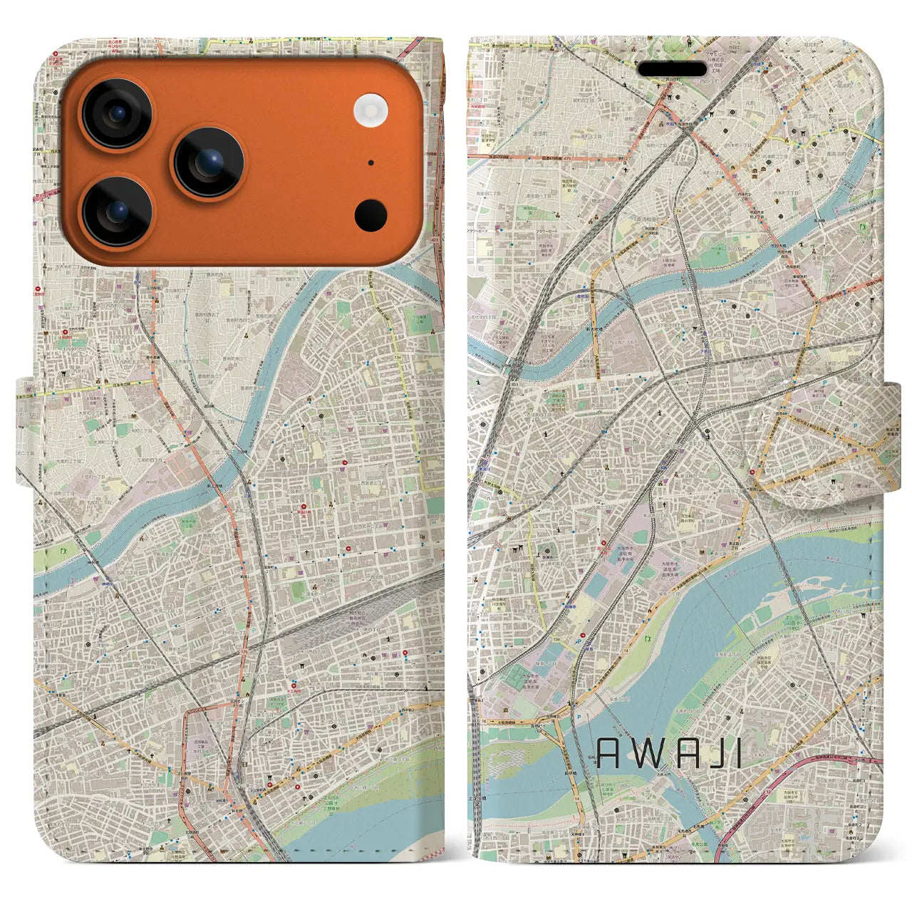 【淡路(大阪府)】地図柄iPhoneケース(手帳タイプ)モノトーン・iPhone 17 Pro Max 用