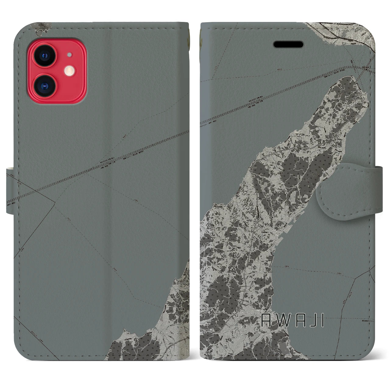 【淡路(兵庫県)】地図柄iPhoneケース(手帳タイプ)モノトーン・iPhone 11 用