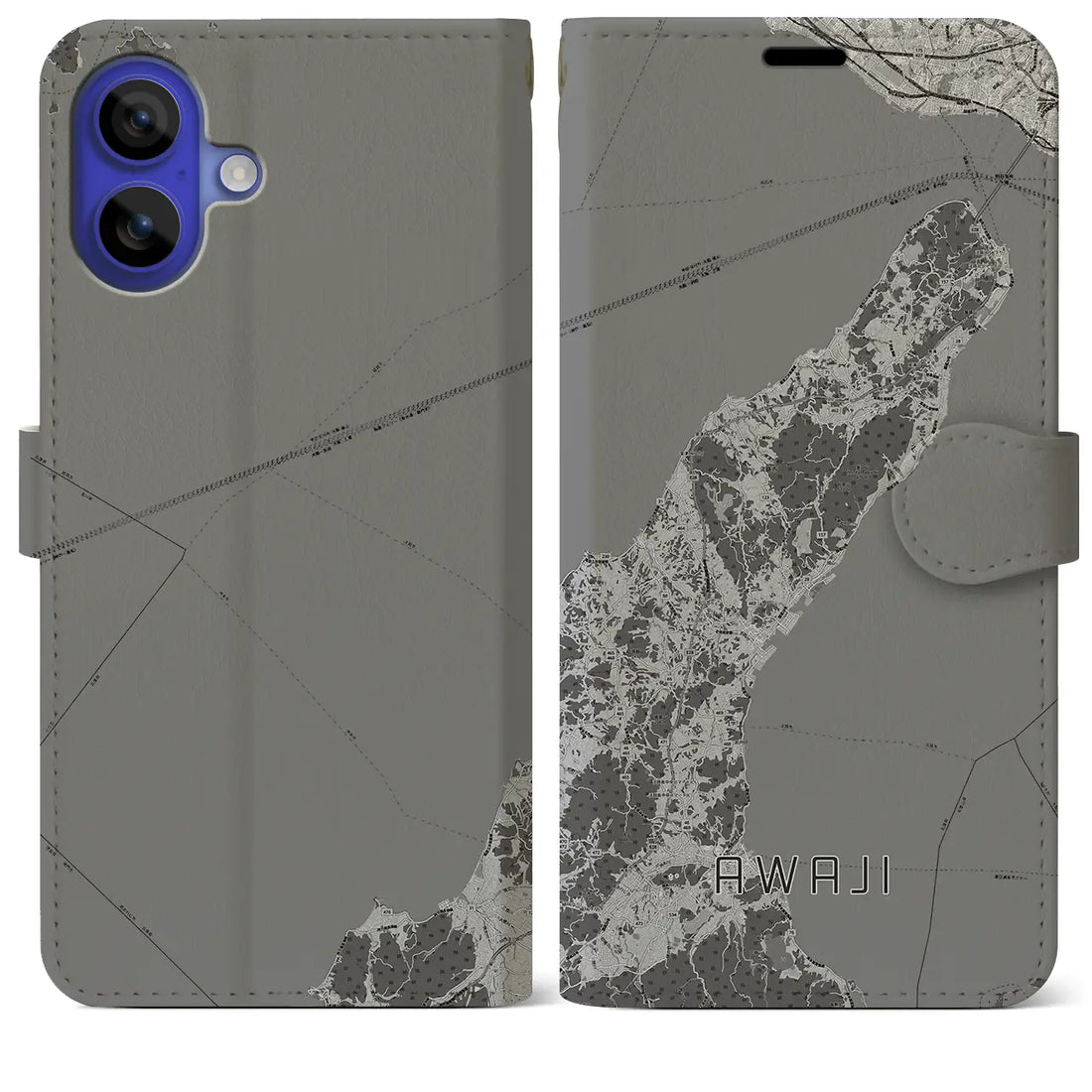 【淡路(兵庫県)】地図柄iPhoneケース(手帳タイプ)モノトーン・iPhone 16 Pro Max 用