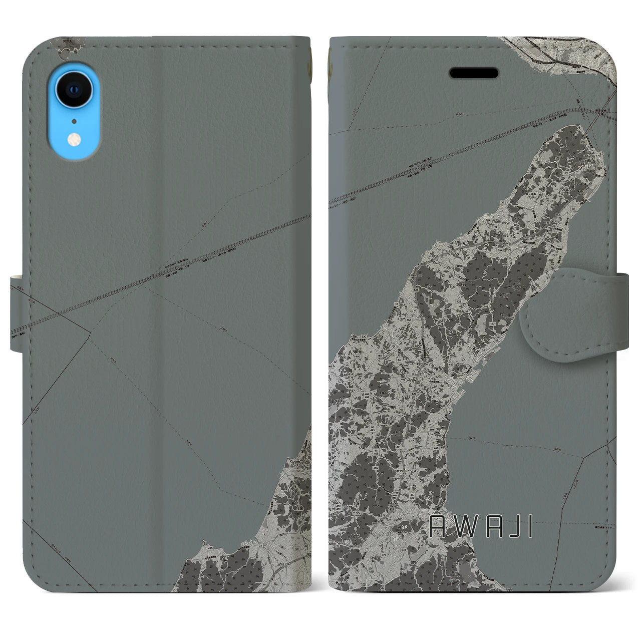【淡路(兵庫県)】地図柄iPhoneケース(手帳タイプ)モノトーン・iPhone XR 用