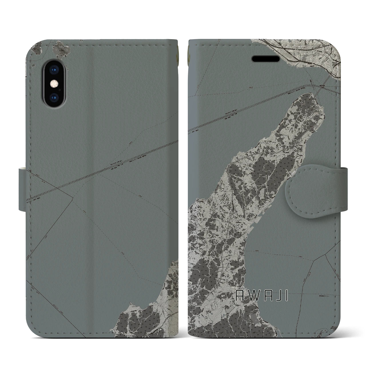 【淡路(兵庫県)】地図柄iPhoneケース(手帳タイプ)モノトーン・iPhone XS / X 用