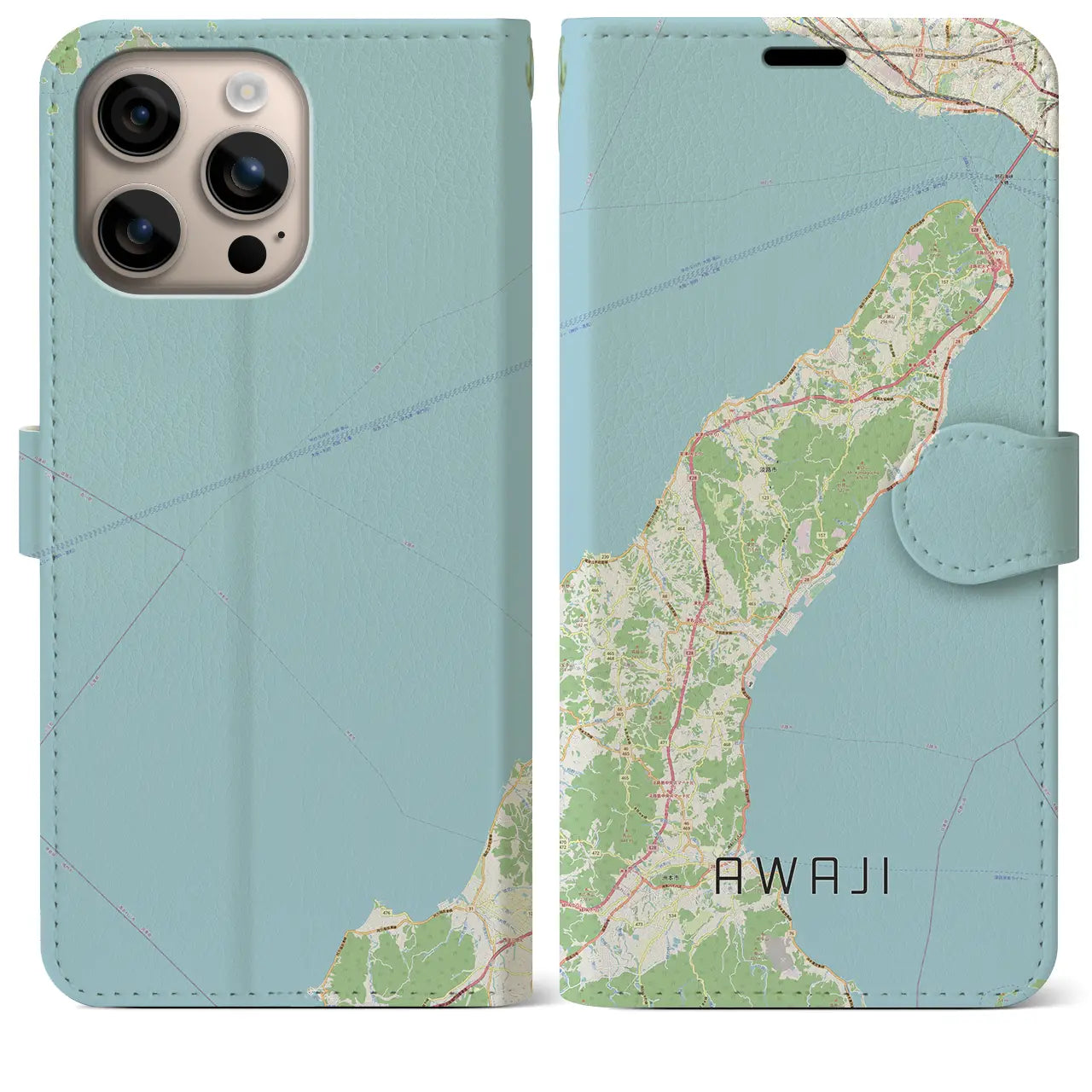【淡路(兵庫県)】地図柄iPhoneケース(手帳タイプ)ナチュラル・iPhone 16 Plus 用