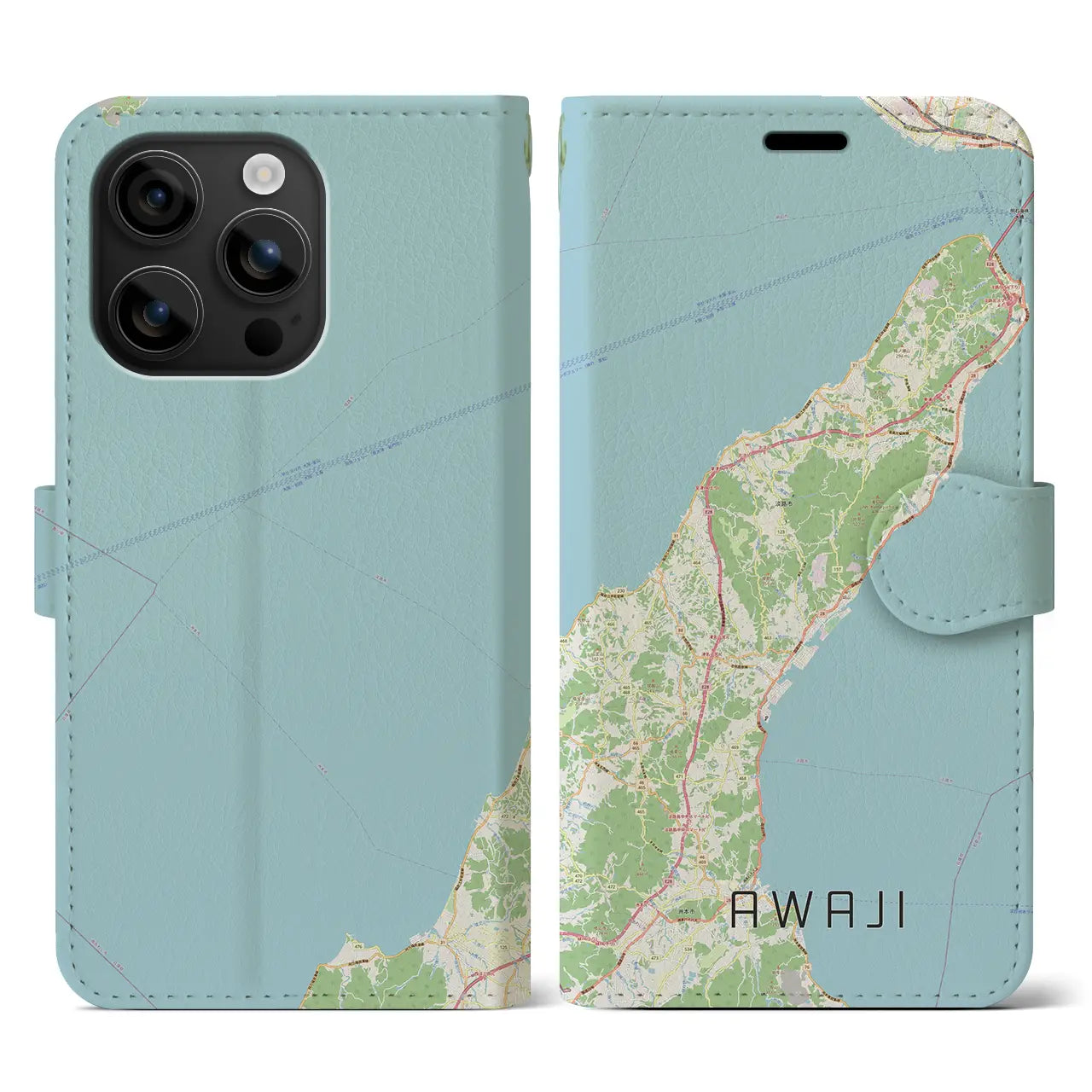 【淡路(兵庫県)】地図柄iPhoneケース(手帳タイプ)ナチュラル・iPhone 16 用