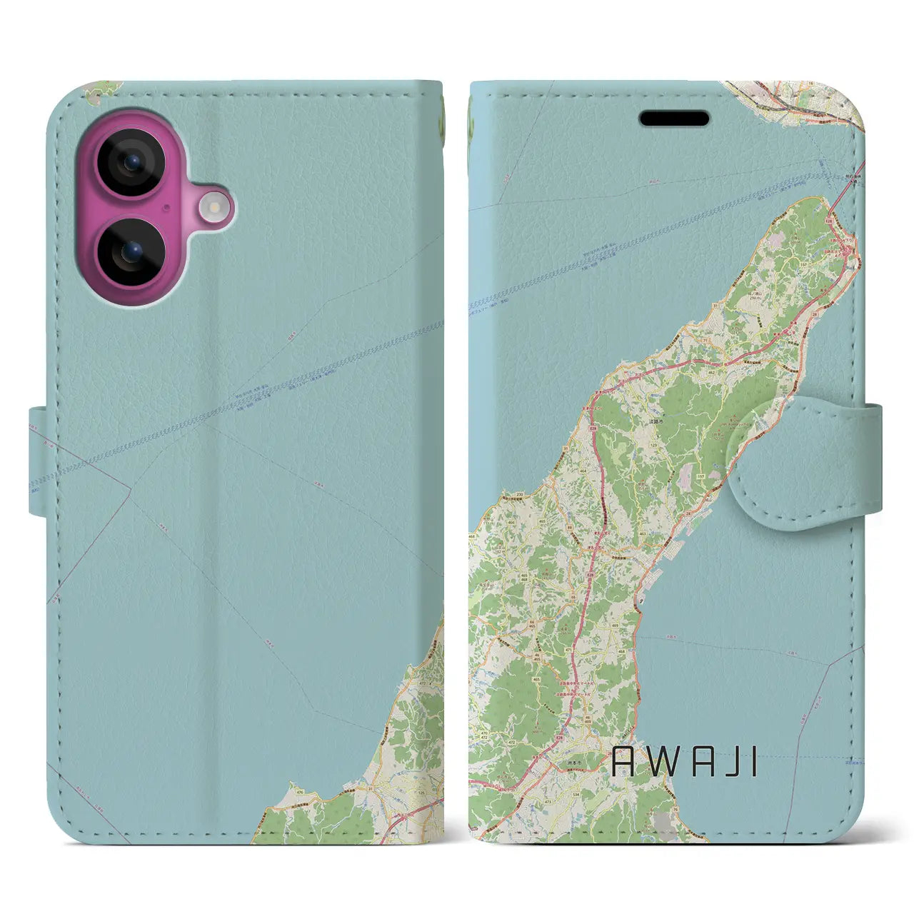 【淡路(兵庫県)】地図柄iPhoneケース(手帳タイプ)ナチュラル・iPhone 16 Pro 用