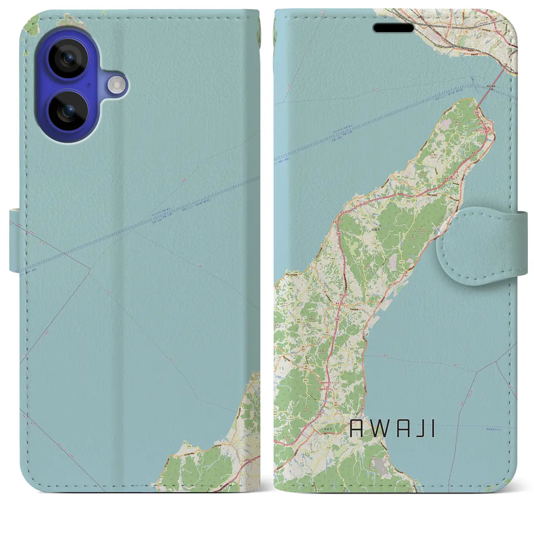【淡路(兵庫県)】地図柄iPhoneケース(手帳タイプ)ナチュラル・iPhone 16 Pro Max 用