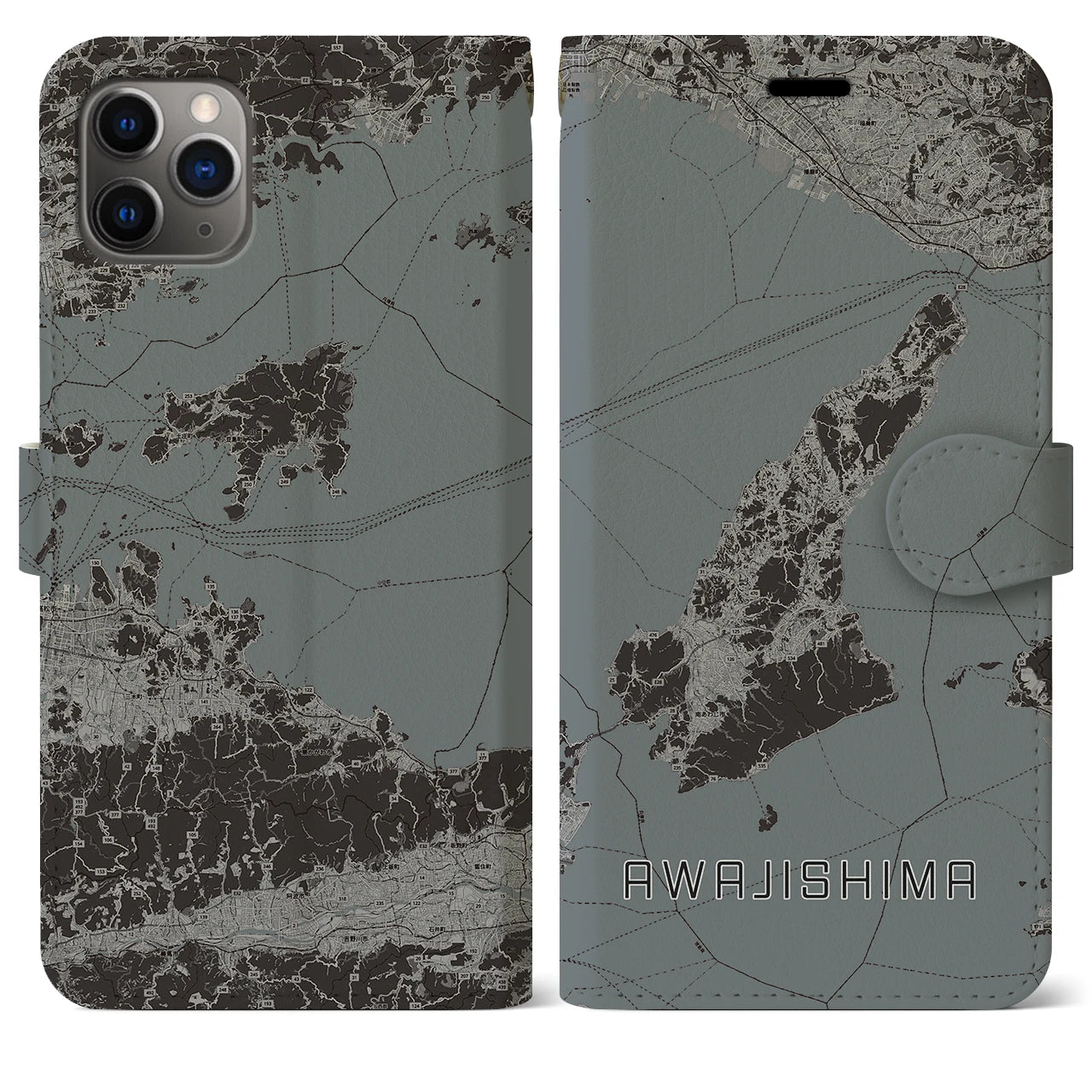 【淡路島2(兵庫県)】地図柄iPhoneケース(手帳タイプ)モノトーン・iPhone 11 Pro Max 用