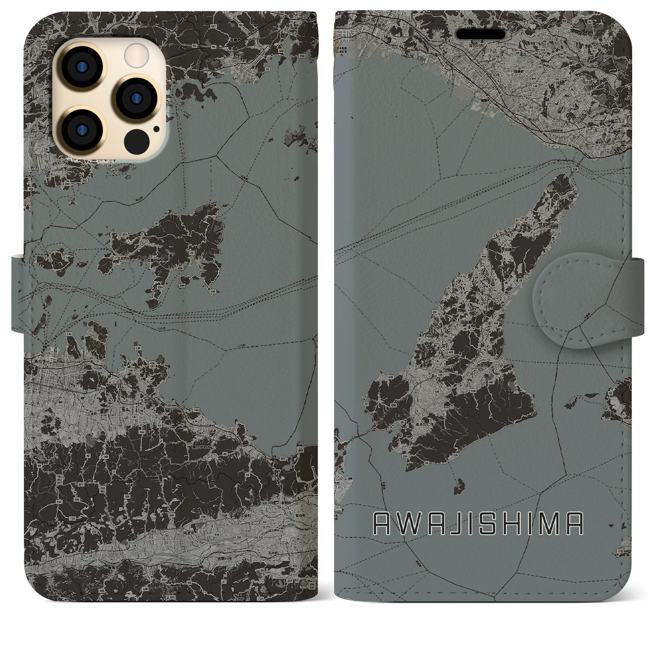 【淡路島2(兵庫県)】地図柄iPhoneケース(手帳タイプ)モノトーン・iPhone 12 Pro Max 用