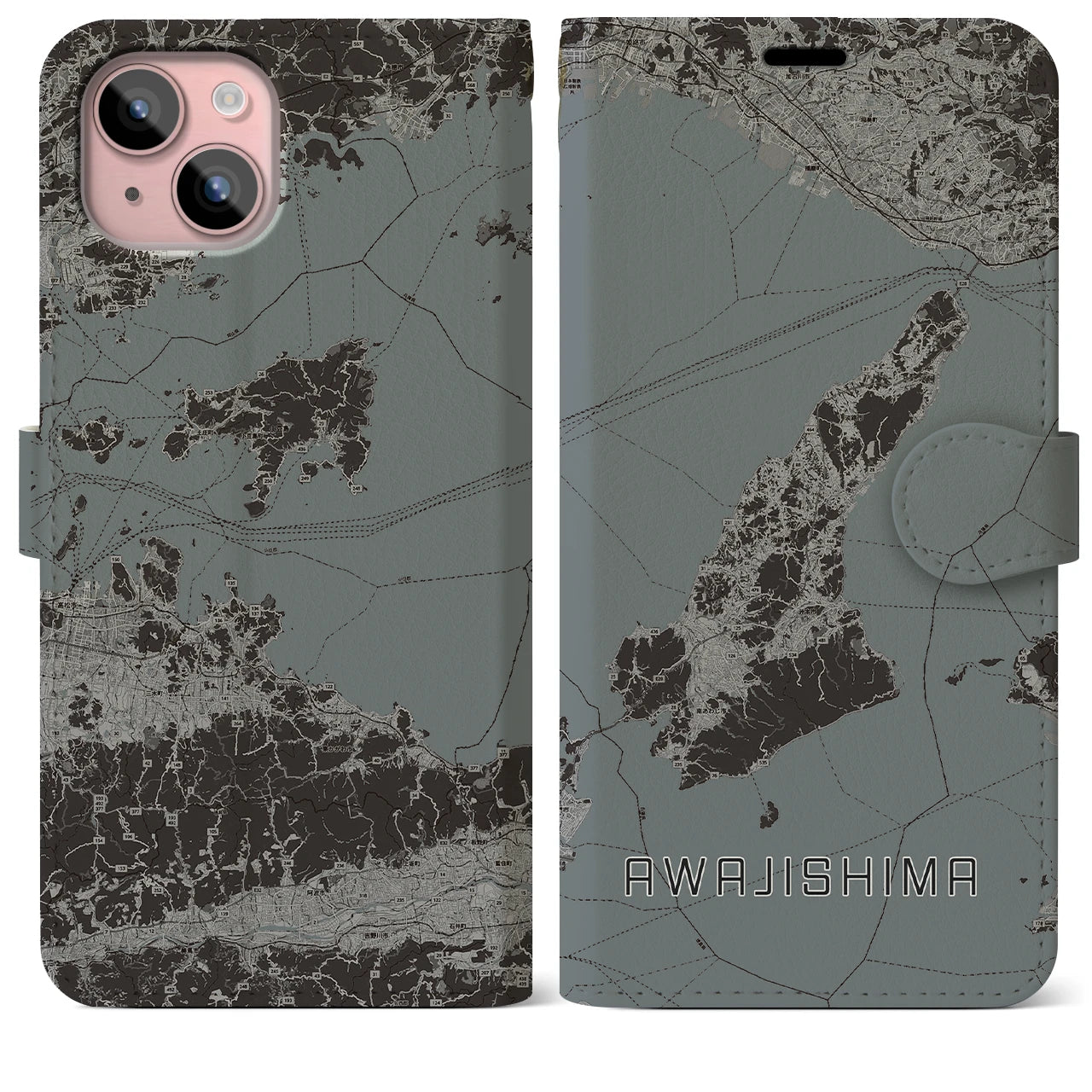 【淡路島2(兵庫県)】地図柄iPhoneケース(手帳タイプ)