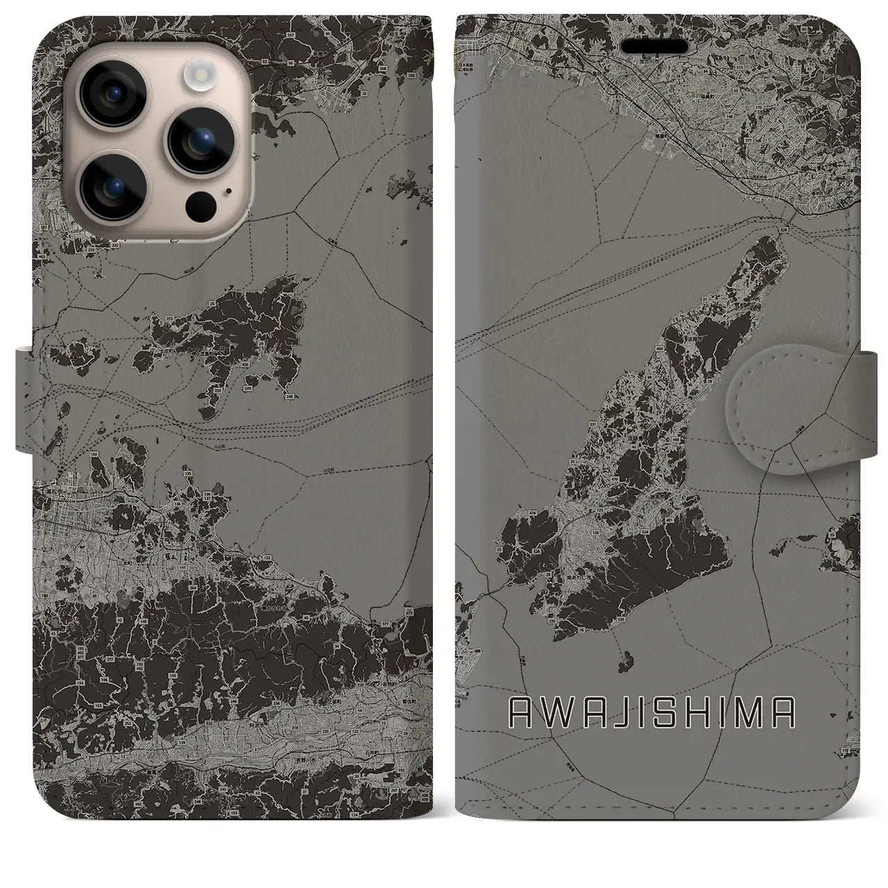 【淡路島2(兵庫県)】地図柄iPhoneケース(手帳タイプ)モノトーン・iPhone 16 Plus 用