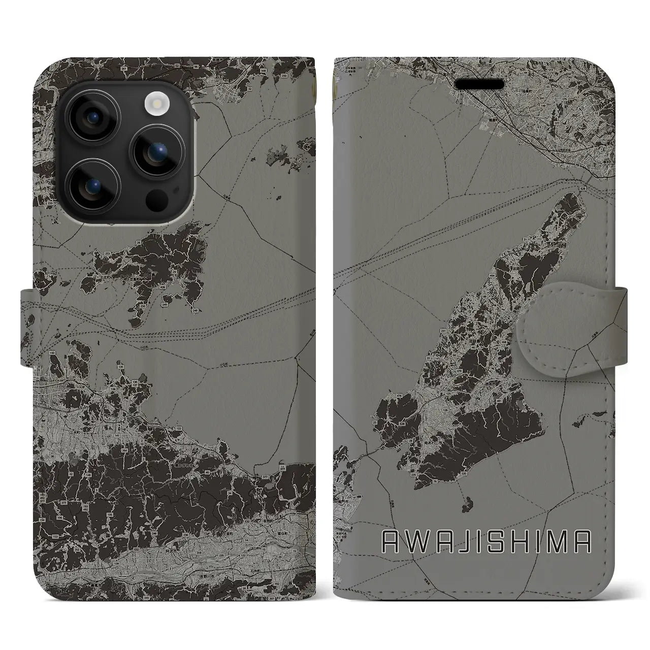 【淡路島2(兵庫県)】地図柄iPhoneケース(手帳タイプ)モノトーン・iPhone 16 用