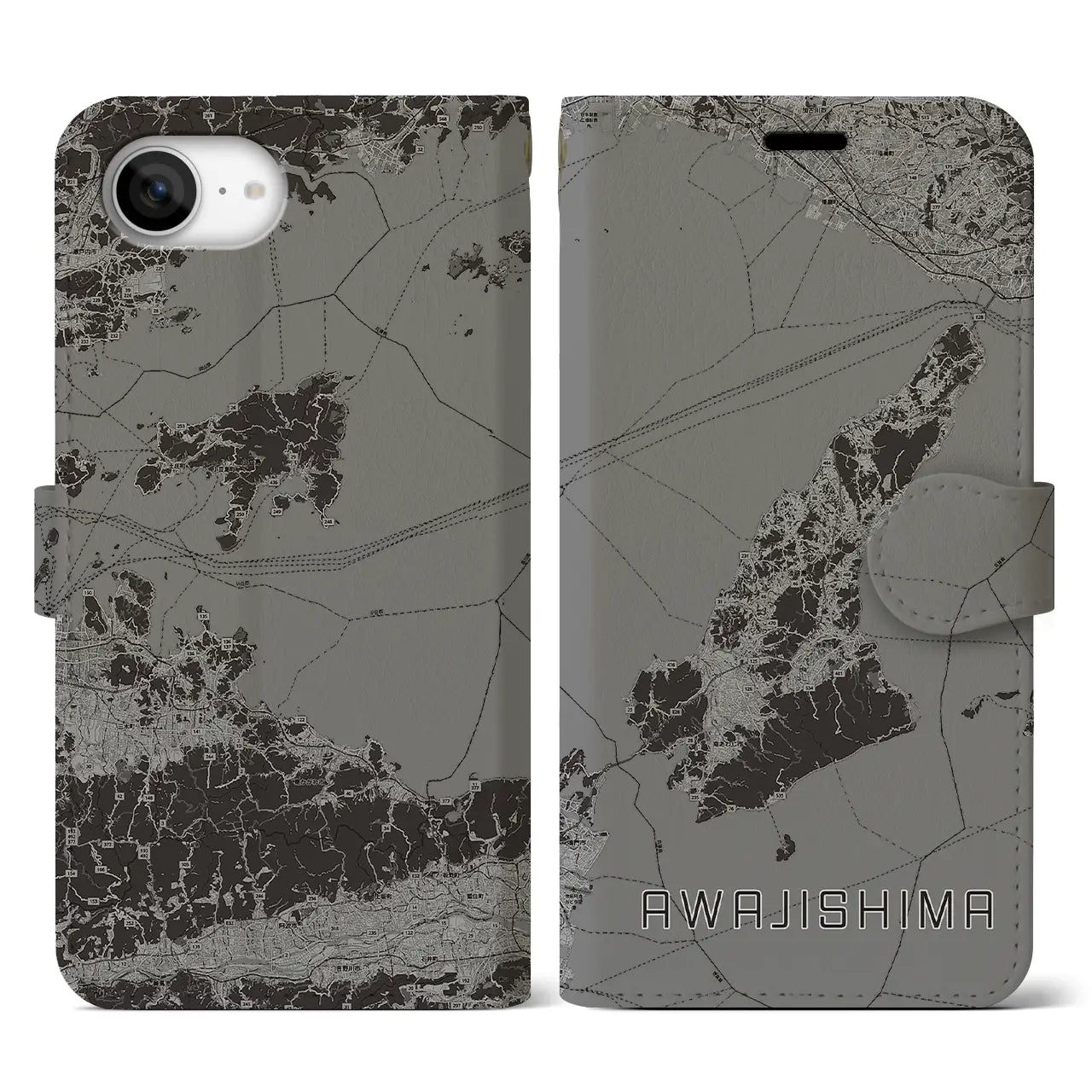 【淡路島2(兵庫県)】地図柄iPhoneケース(手帳タイプ)