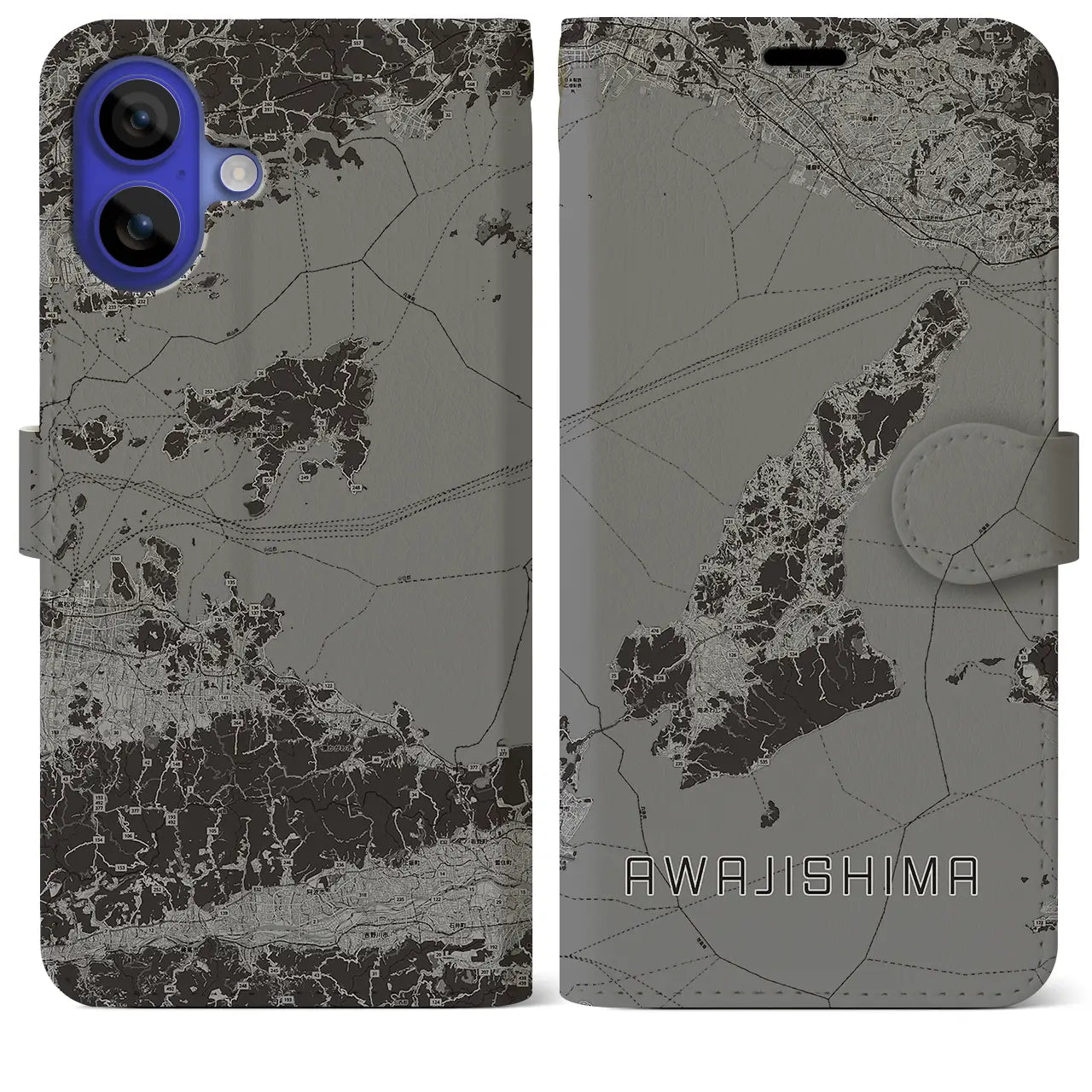 【淡路島2(兵庫県)】地図柄iPhoneケース(手帳タイプ)モノトーン・iPhone 16 Pro Max 用