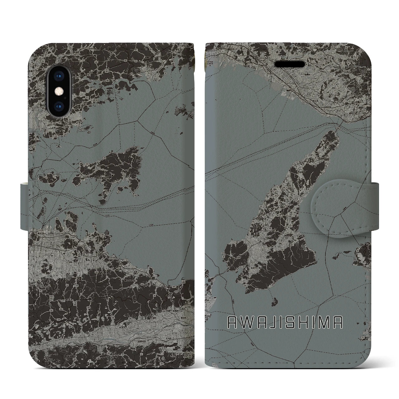 【淡路島2(兵庫県)】地図柄iPhoneケース(手帳タイプ)モノトーン・iPhone XS / X 用