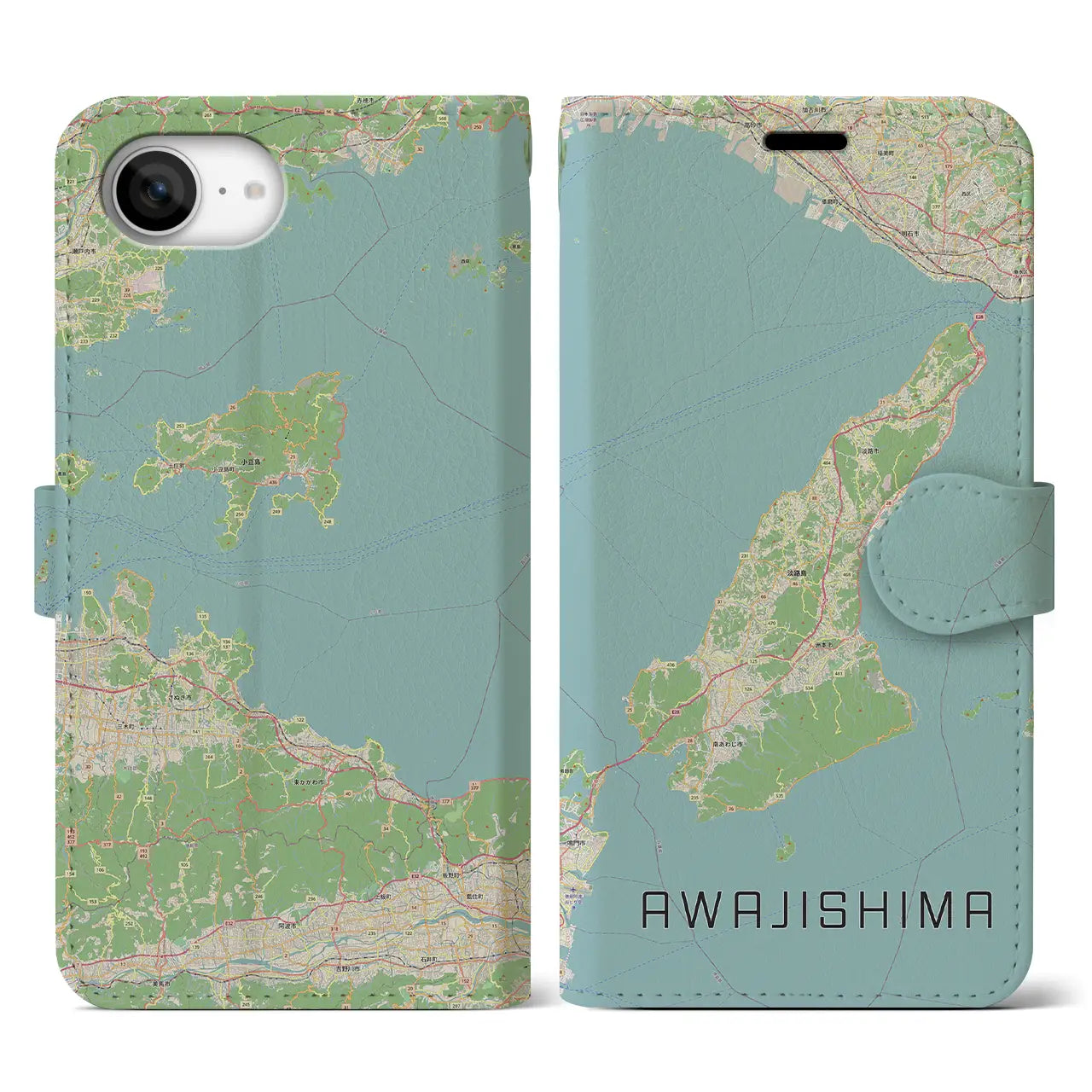 【淡路島2(兵庫県)】地図柄iPhoneケース(手帳タイプ)