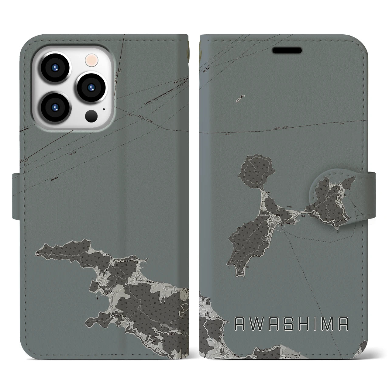 【粟島(香川県)】地図柄iPhoneケース(手帳タイプ)