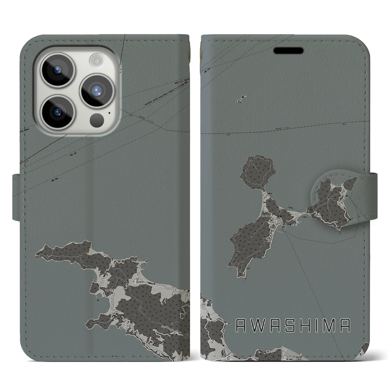 【粟島(香川県)】地図柄iPhoneケース(手帳タイプ)