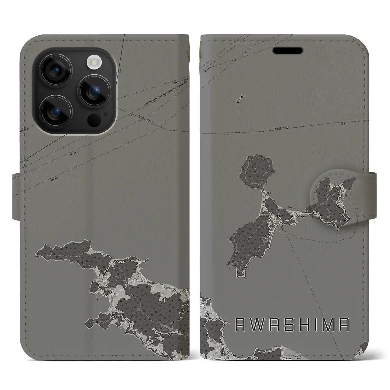 【粟島(香川県)】地図柄iPhoneケース(手帳タイプ)モノトーン・iPhone 16 用