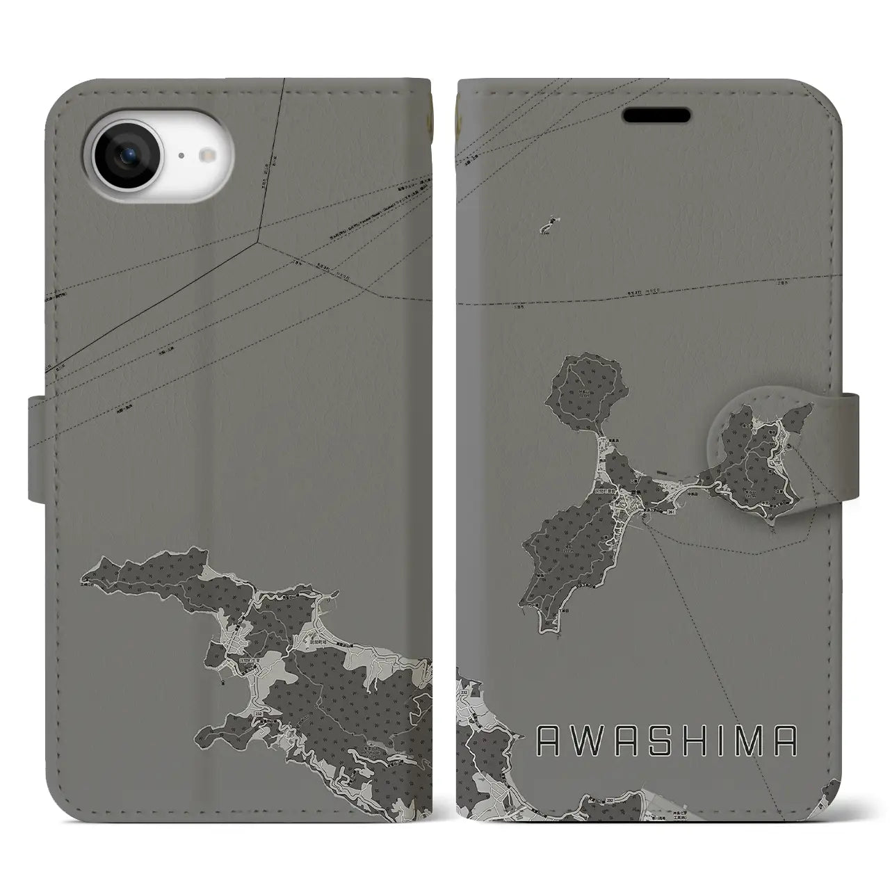 【粟島(香川県)】地図柄iPhoneケース(手帳タイプ)