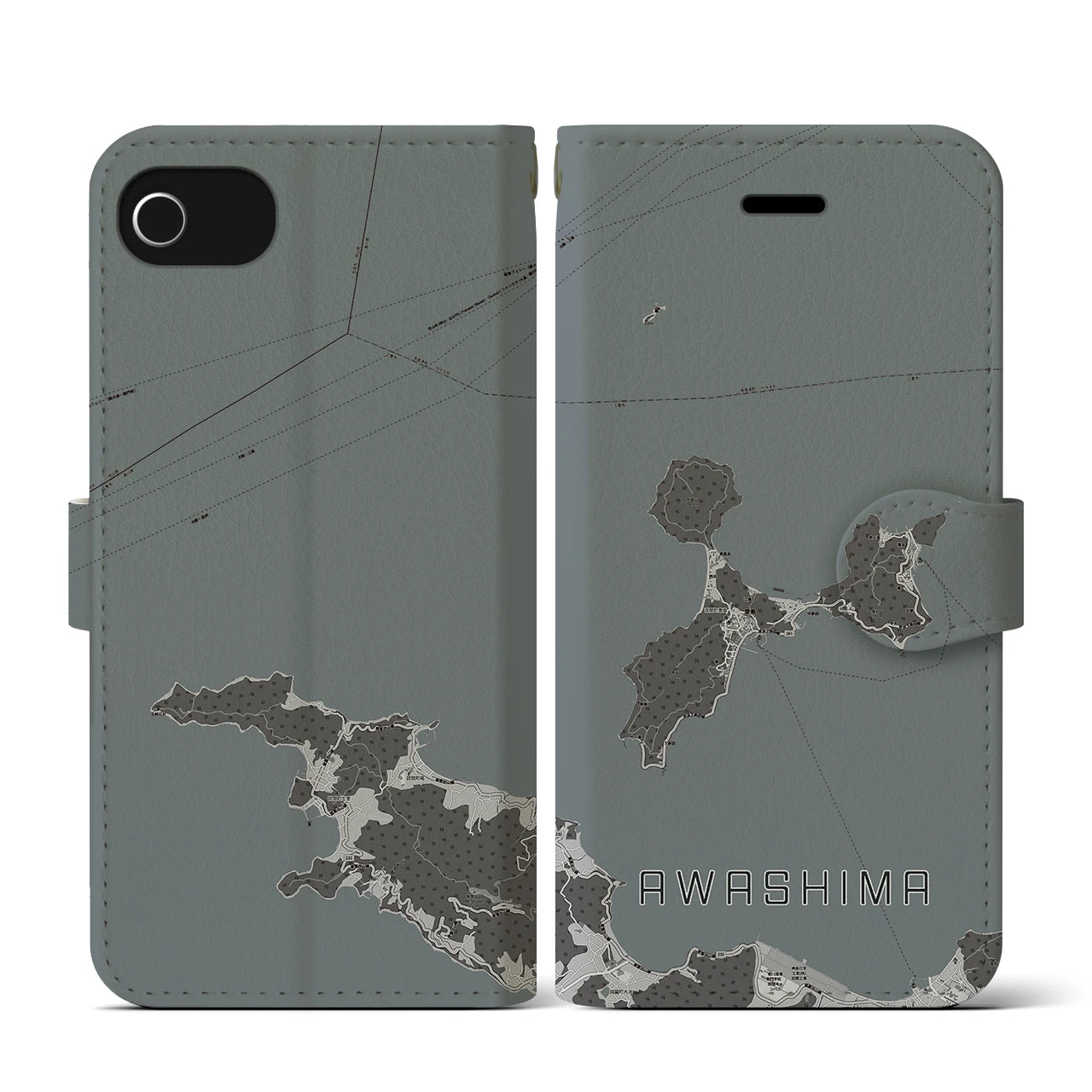 【粟島(香川県)】地図柄iPhoneケース(手帳タイプ)