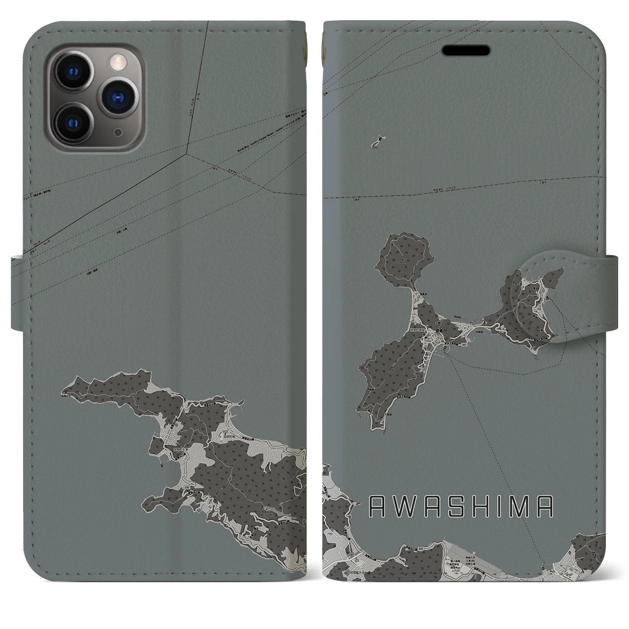 【粟島(香川県)】地図柄iPhoneケース(手帳タイプ)