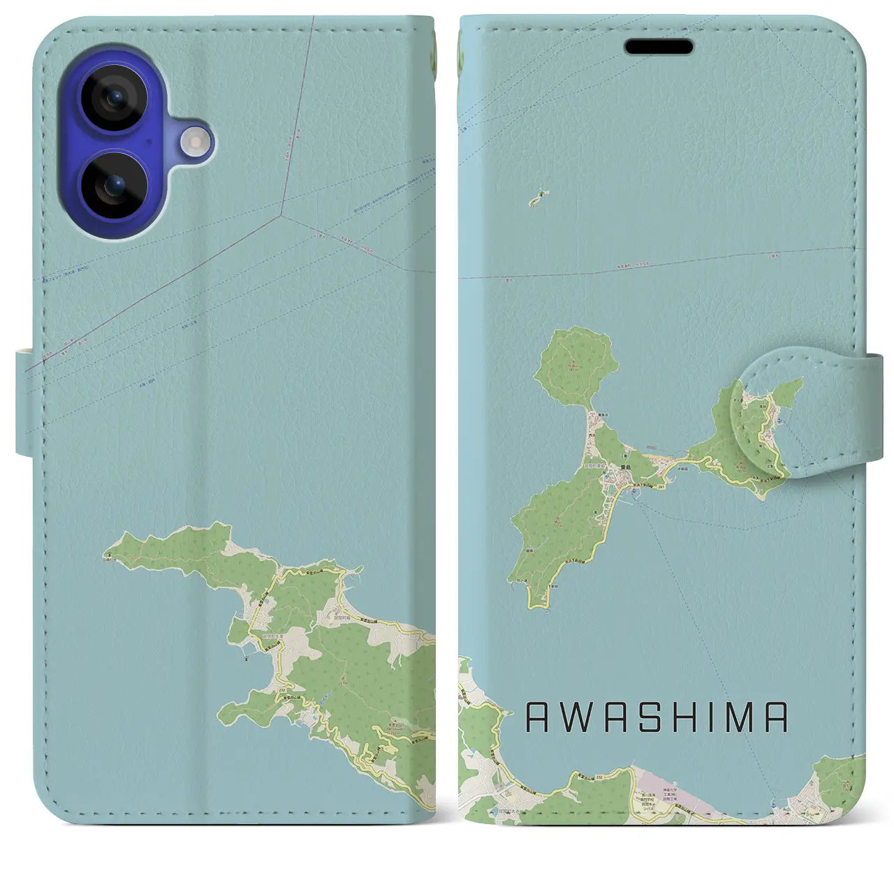 【粟島(香川県)】地図柄iPhoneケース(手帳タイプ)