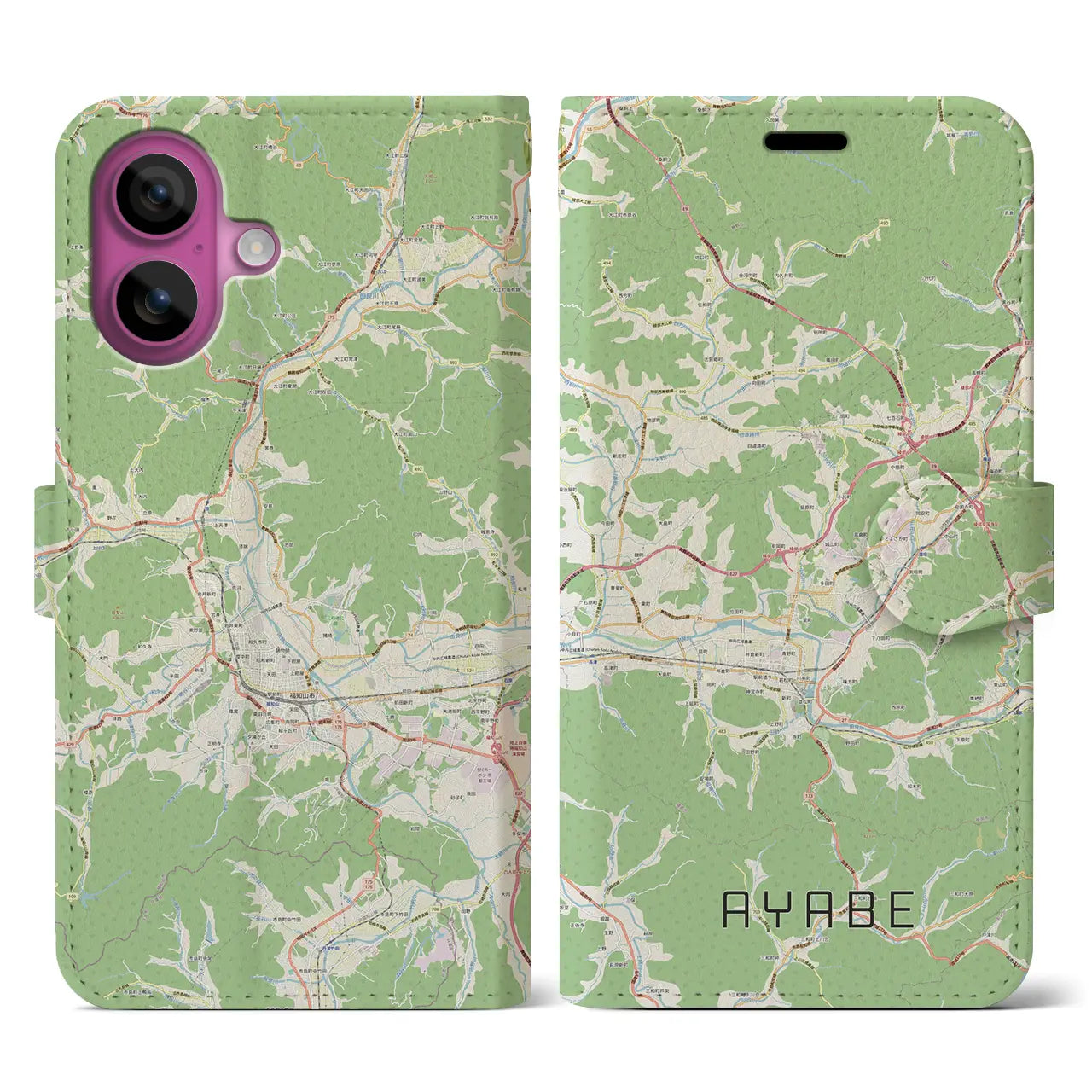 【綾部(京都府)】地図柄iPhoneケース(手帳タイプ)ナチュラル・iPhone 16 Pro 用