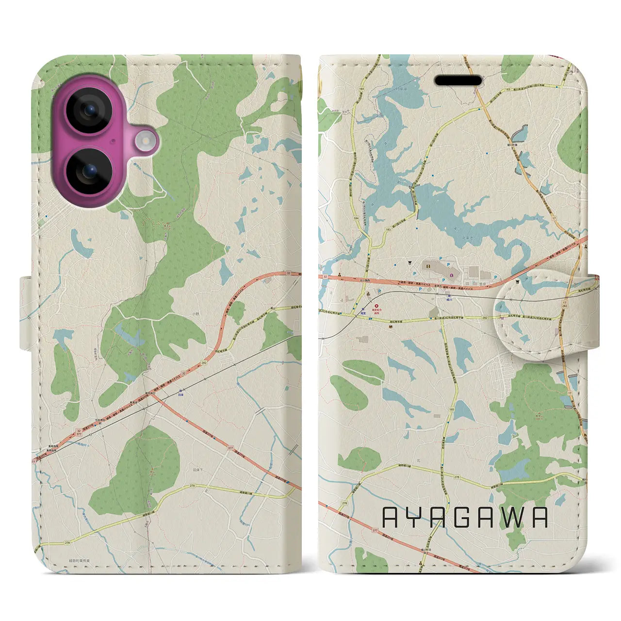 【綾川(香川県)】地図柄iPhoneケース(手帳タイプ)ナチュラル・iPhone 16 Pro 用