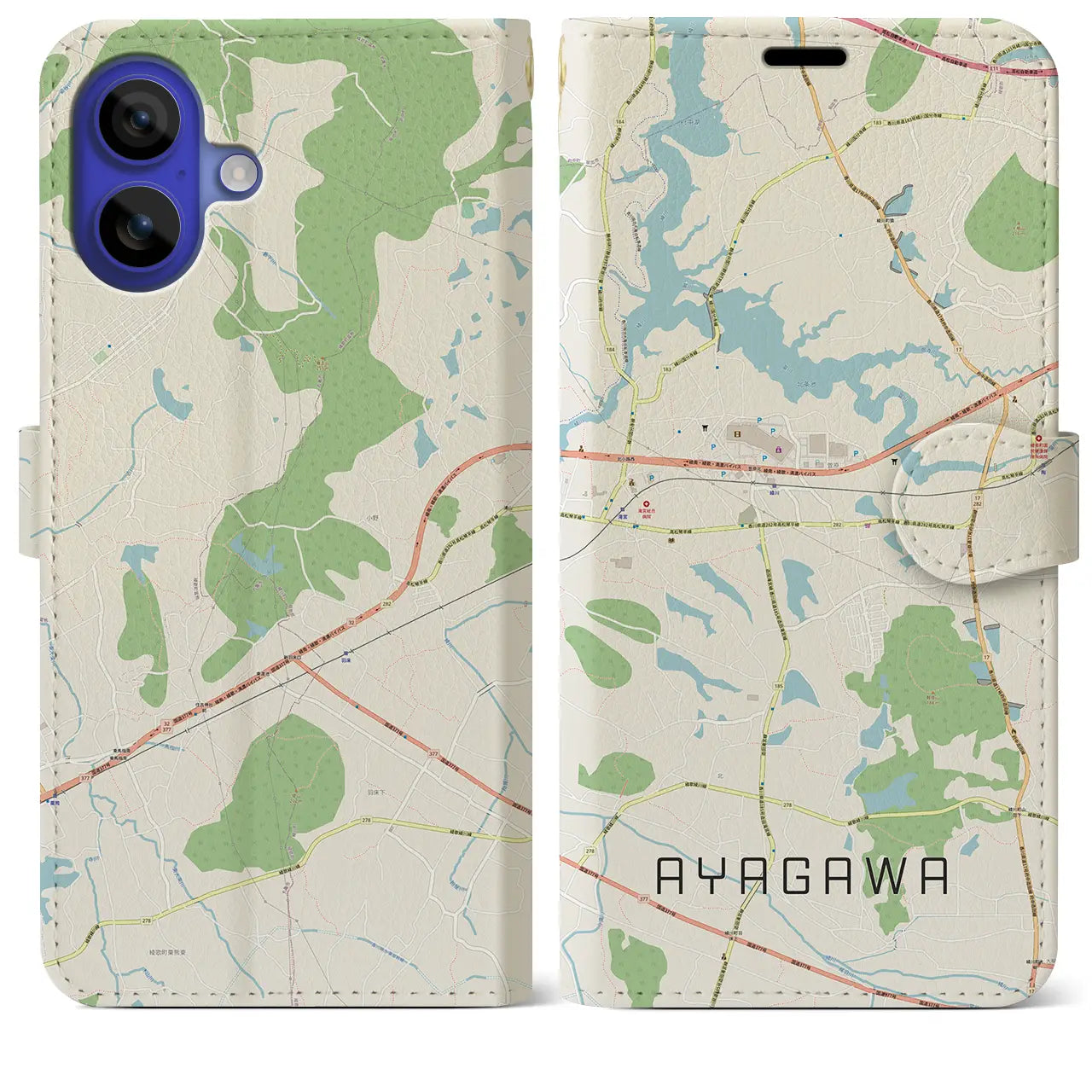 【綾川(香川県)】地図柄iPhoneケース(手帳タイプ)ナチュラル・iPhone 16 Pro Max 用