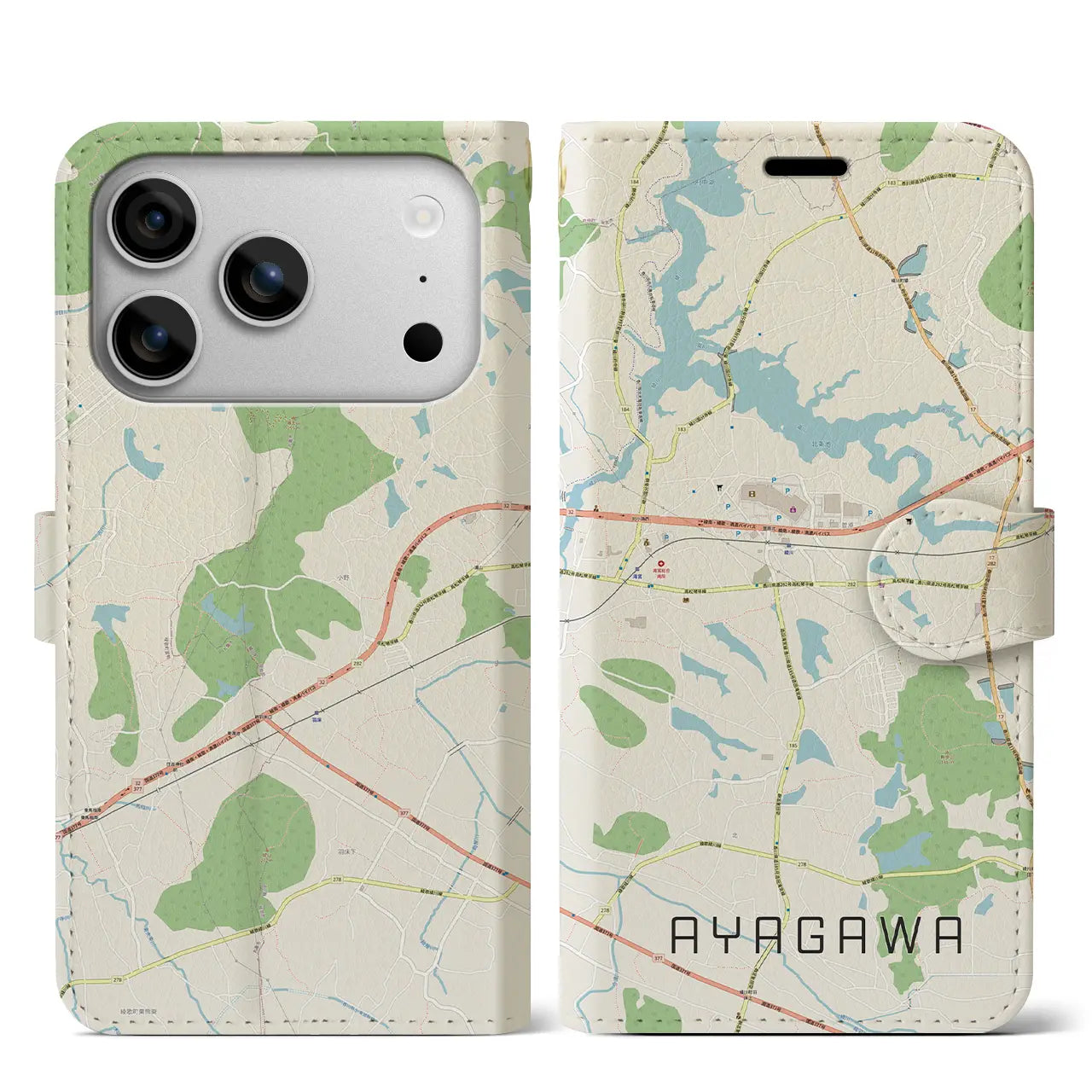 【綾川(香川県)】地図柄iPhoneケース(手帳タイプ)