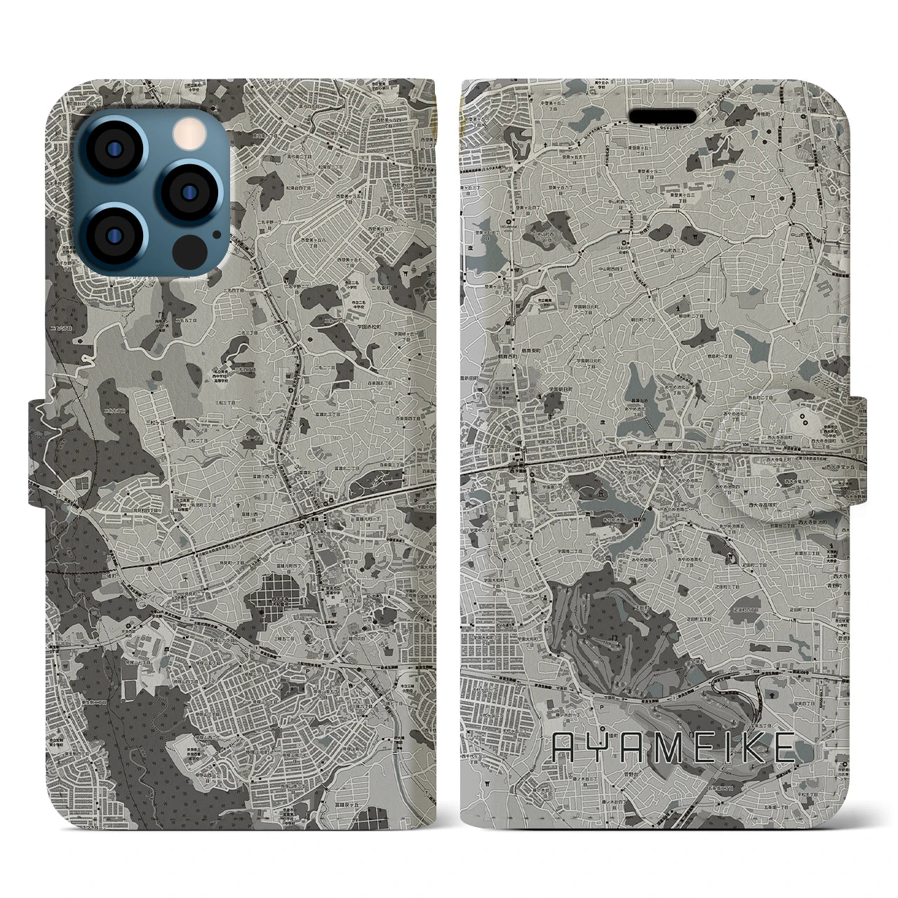 【菖蒲池(奈良県)】地図柄iPhoneケース(手帳タイプ)