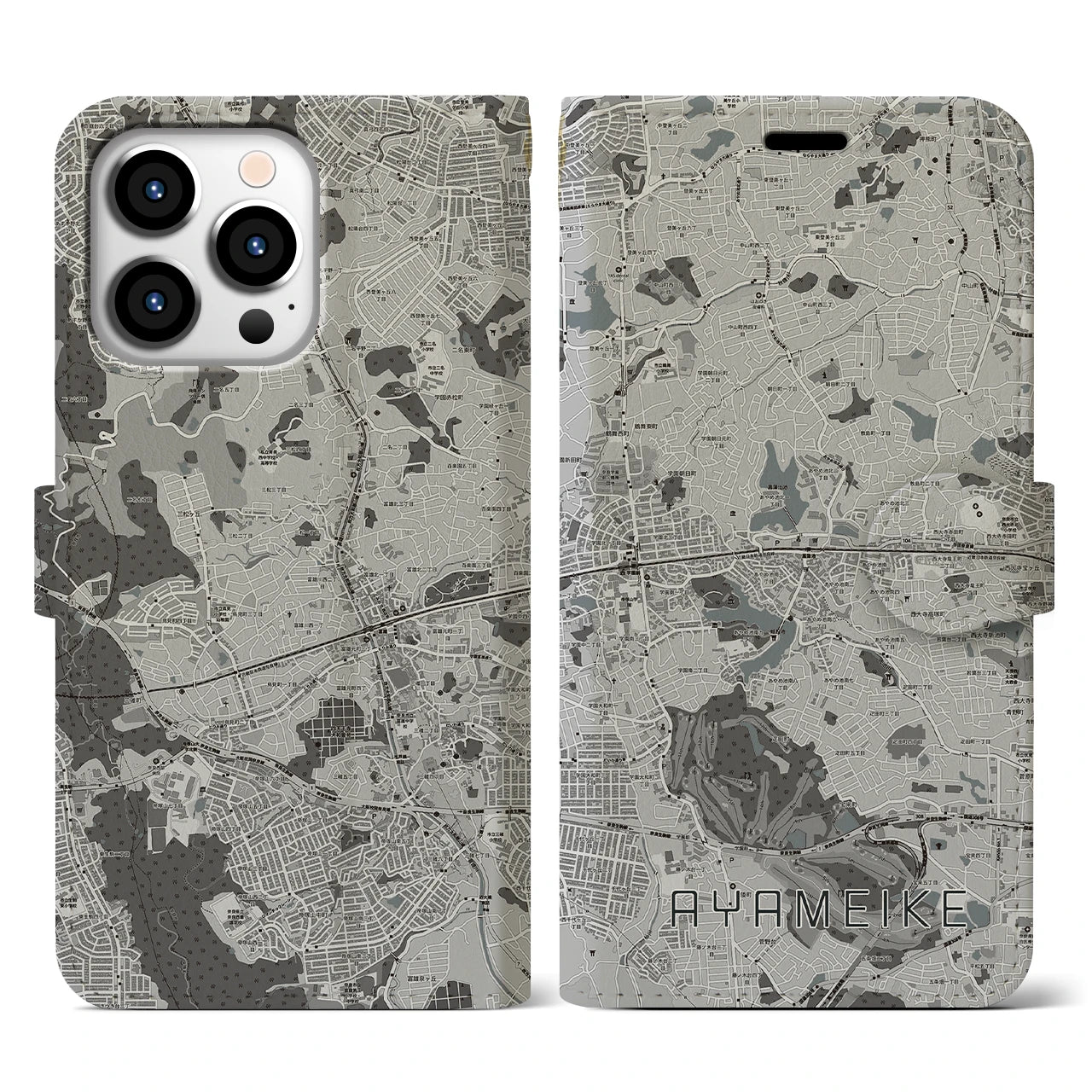 【菖蒲池(奈良県)】地図柄iPhoneケース(手帳タイプ)